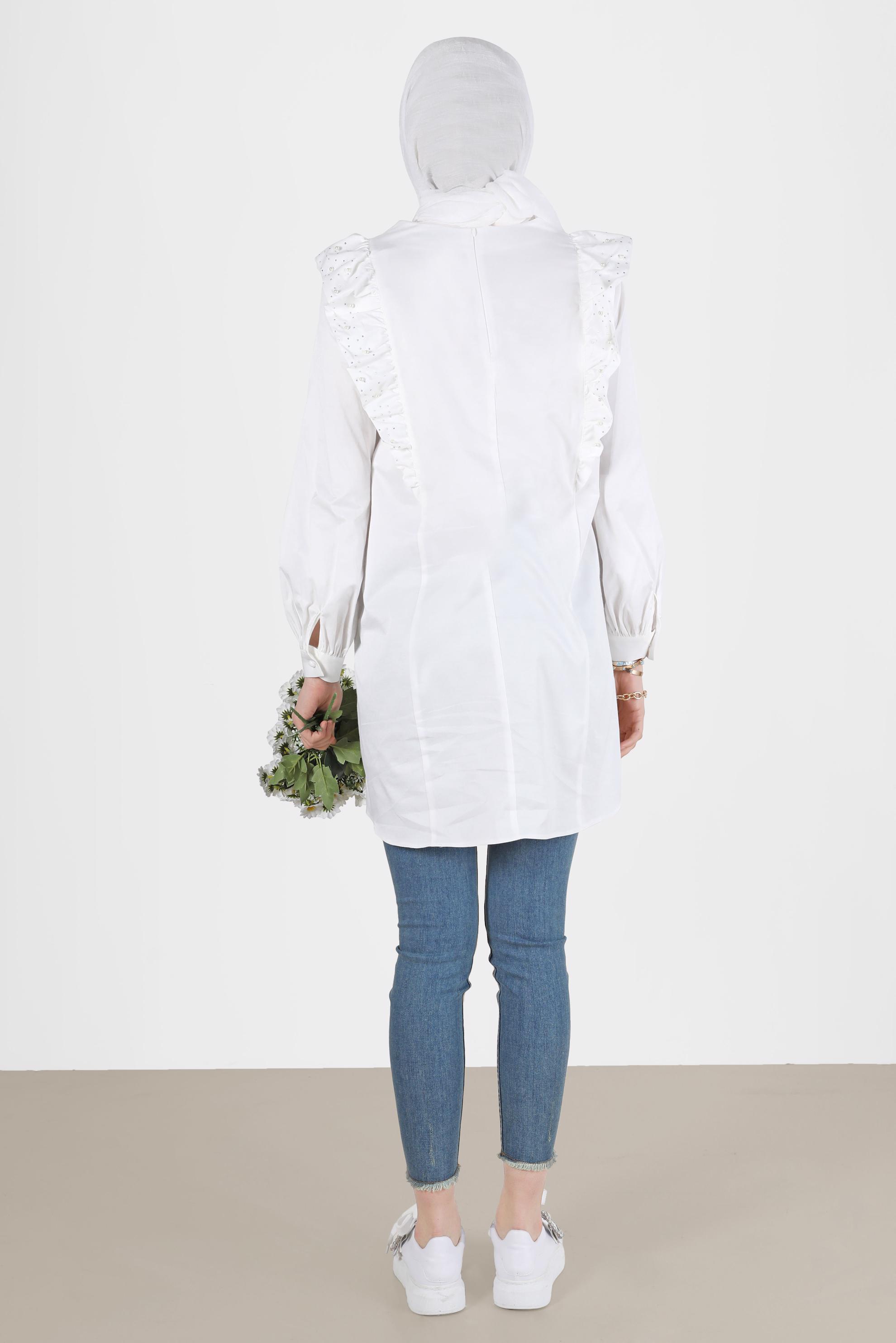 Tesettür giyim BEYAZ FIRFIRLI TUNİK 42603