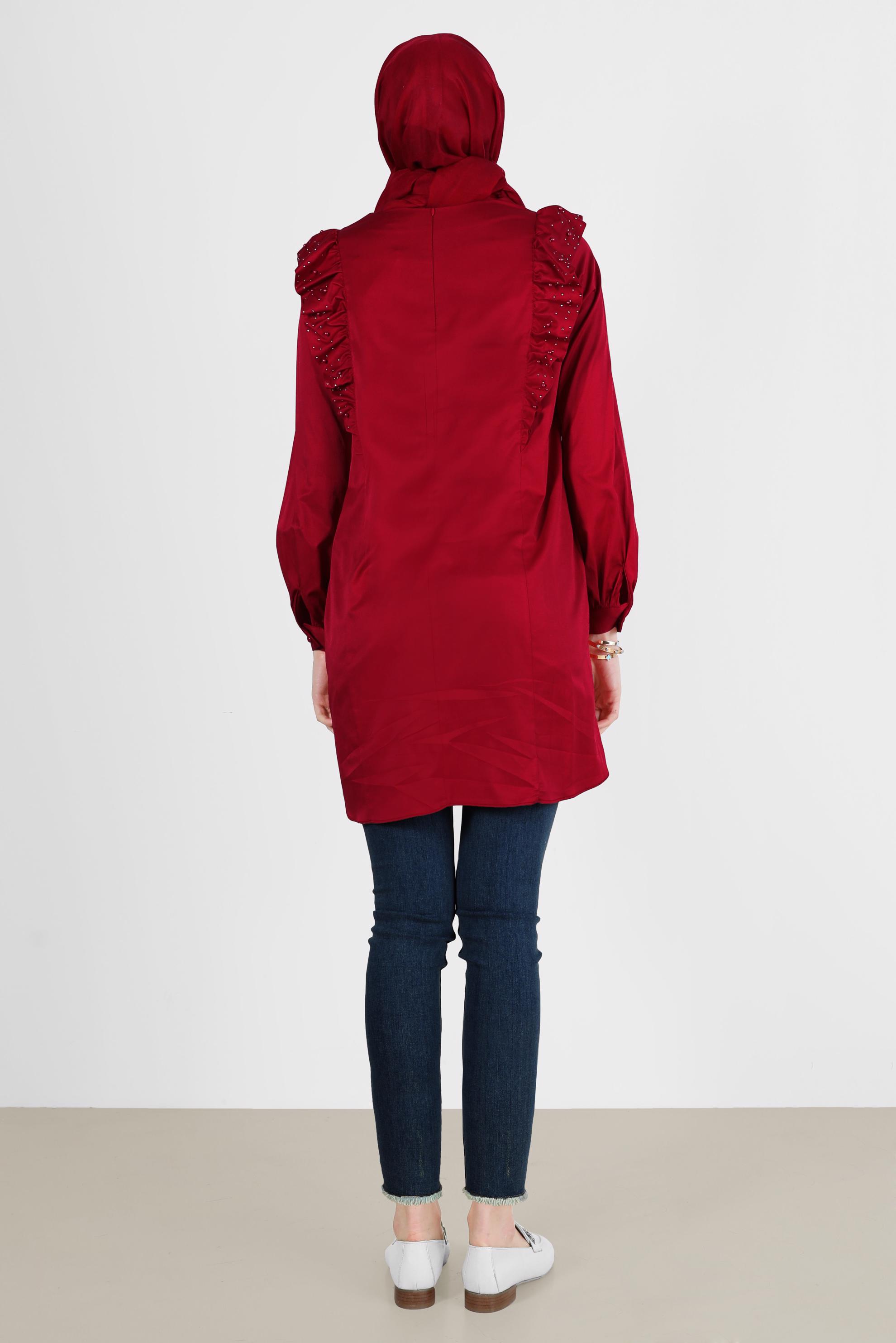 Tesettür giyim BORDO FIRFIRLI TUNİK 42603