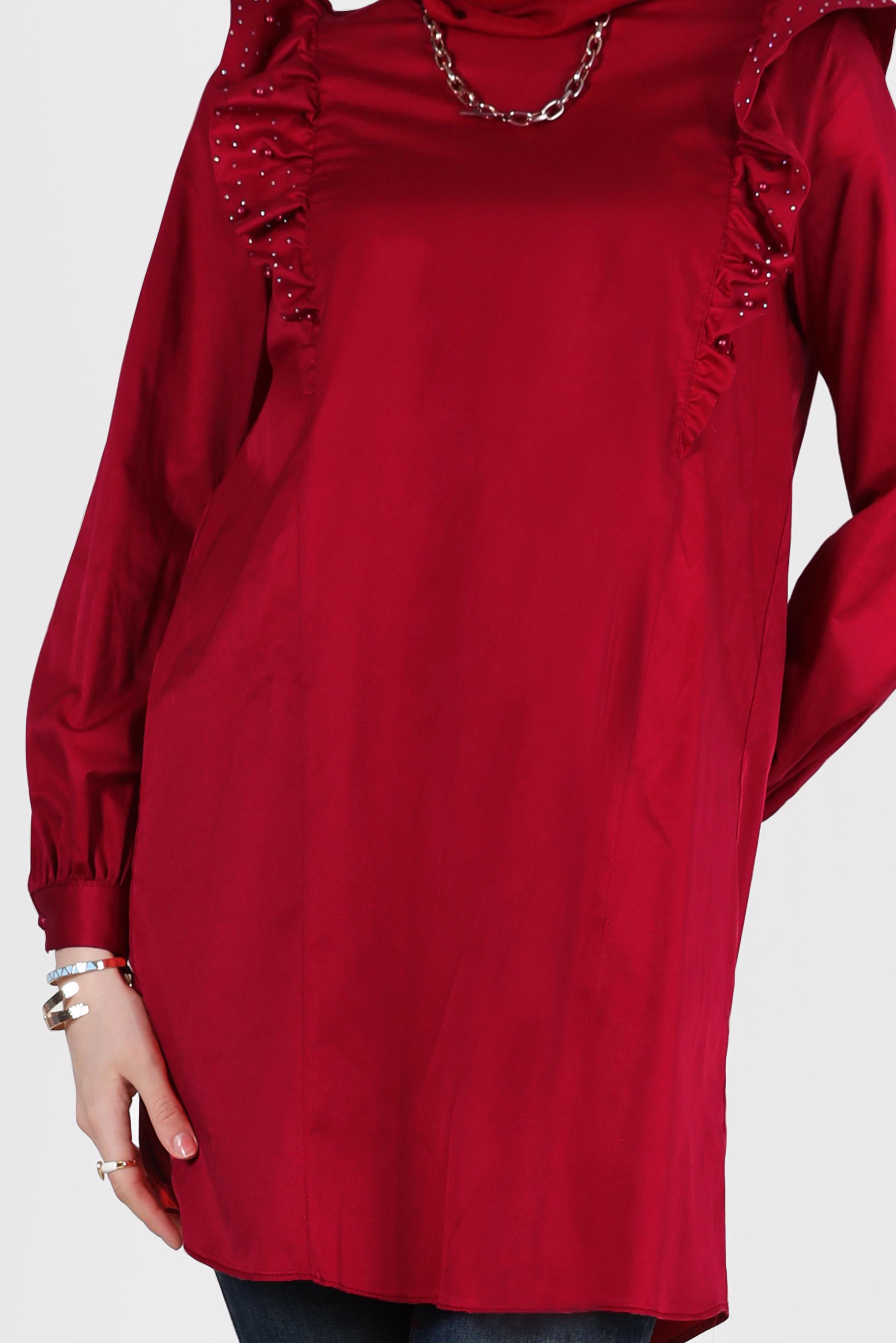 Tesettür giyim BORDO FIRFIRLI TUNİK 42603