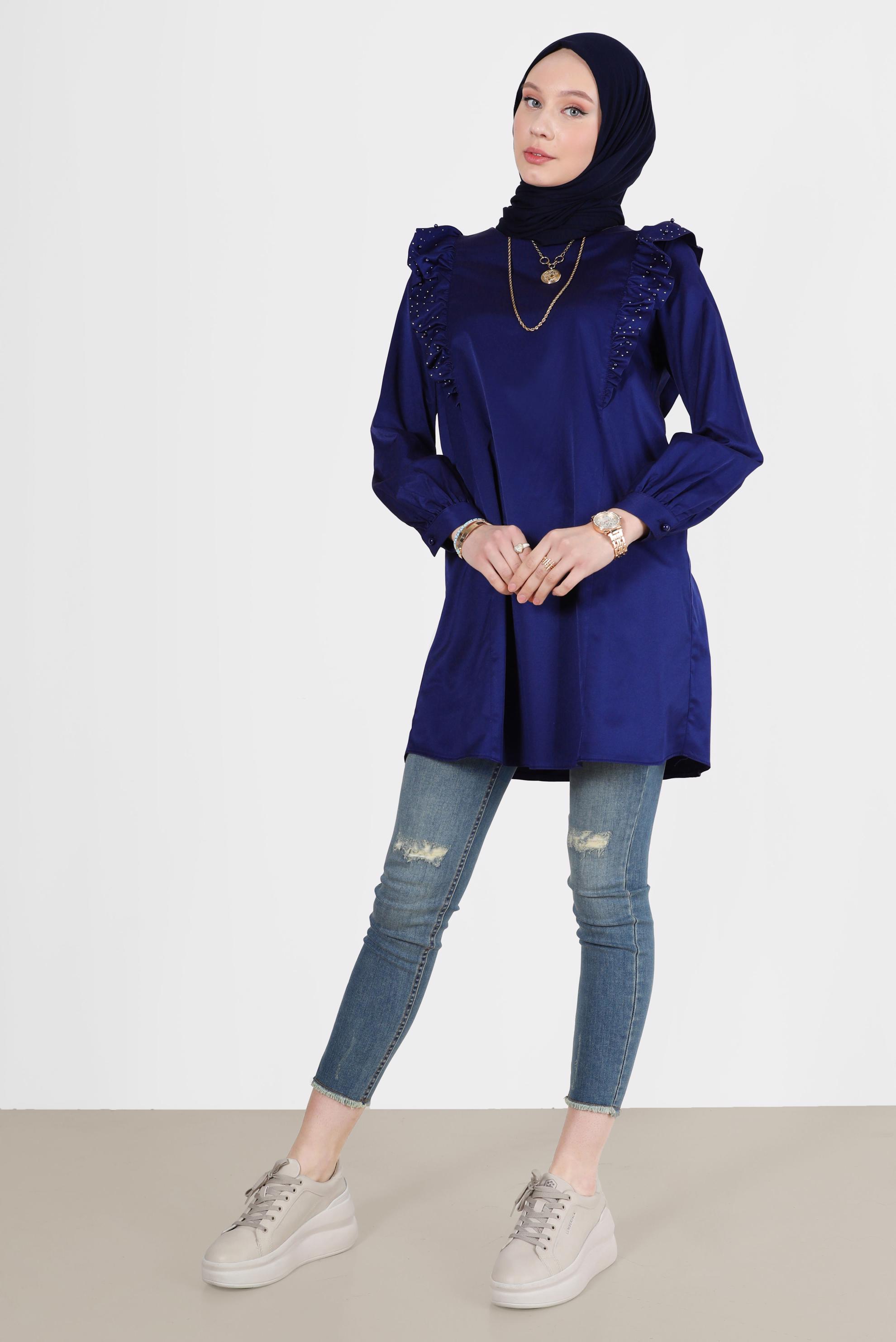 Tesettür giyim LACİVERT FIRFIRLI TUNİK 42603