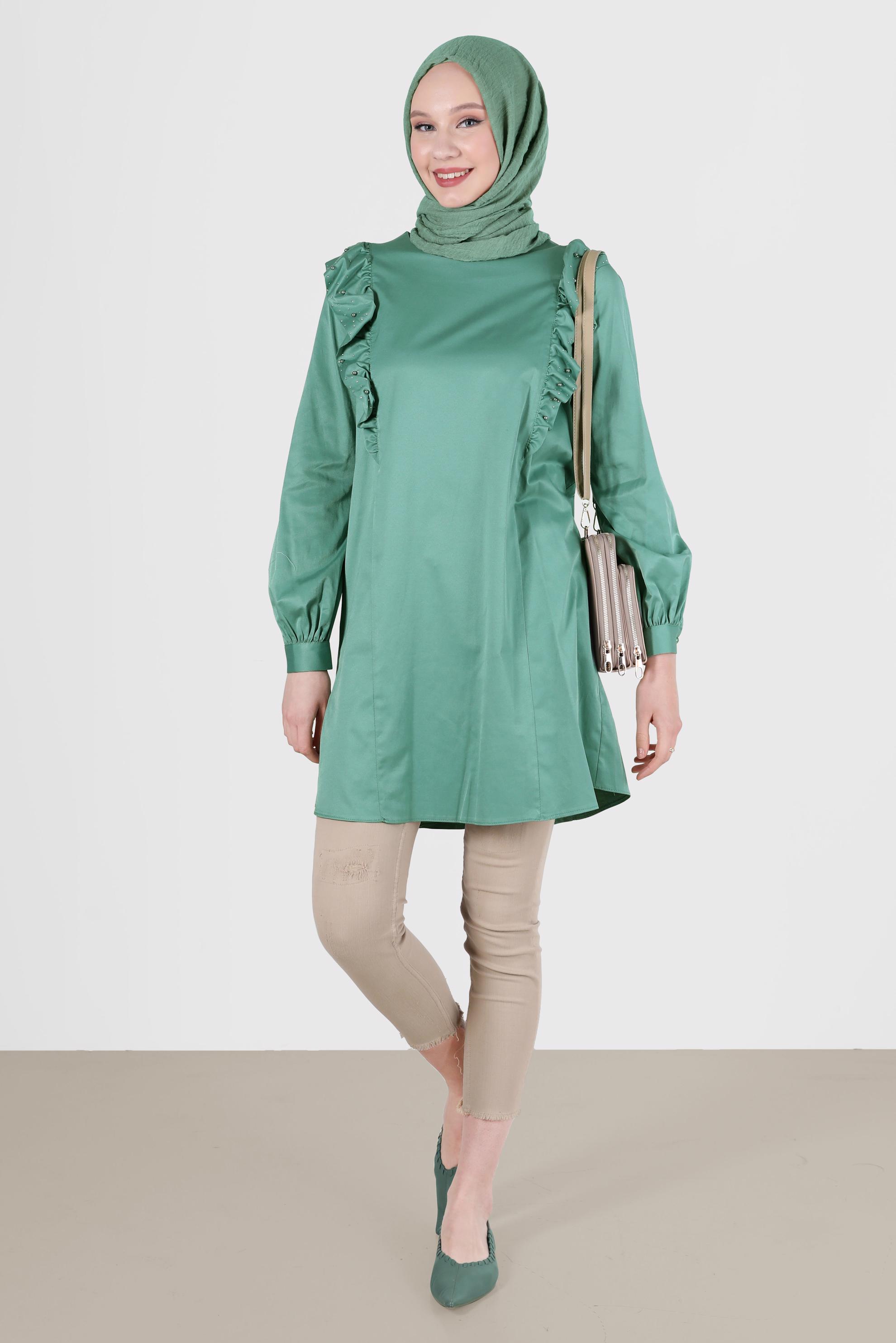 Tesettür giyim MAVİ FIRFIRLI TUNİK 42603