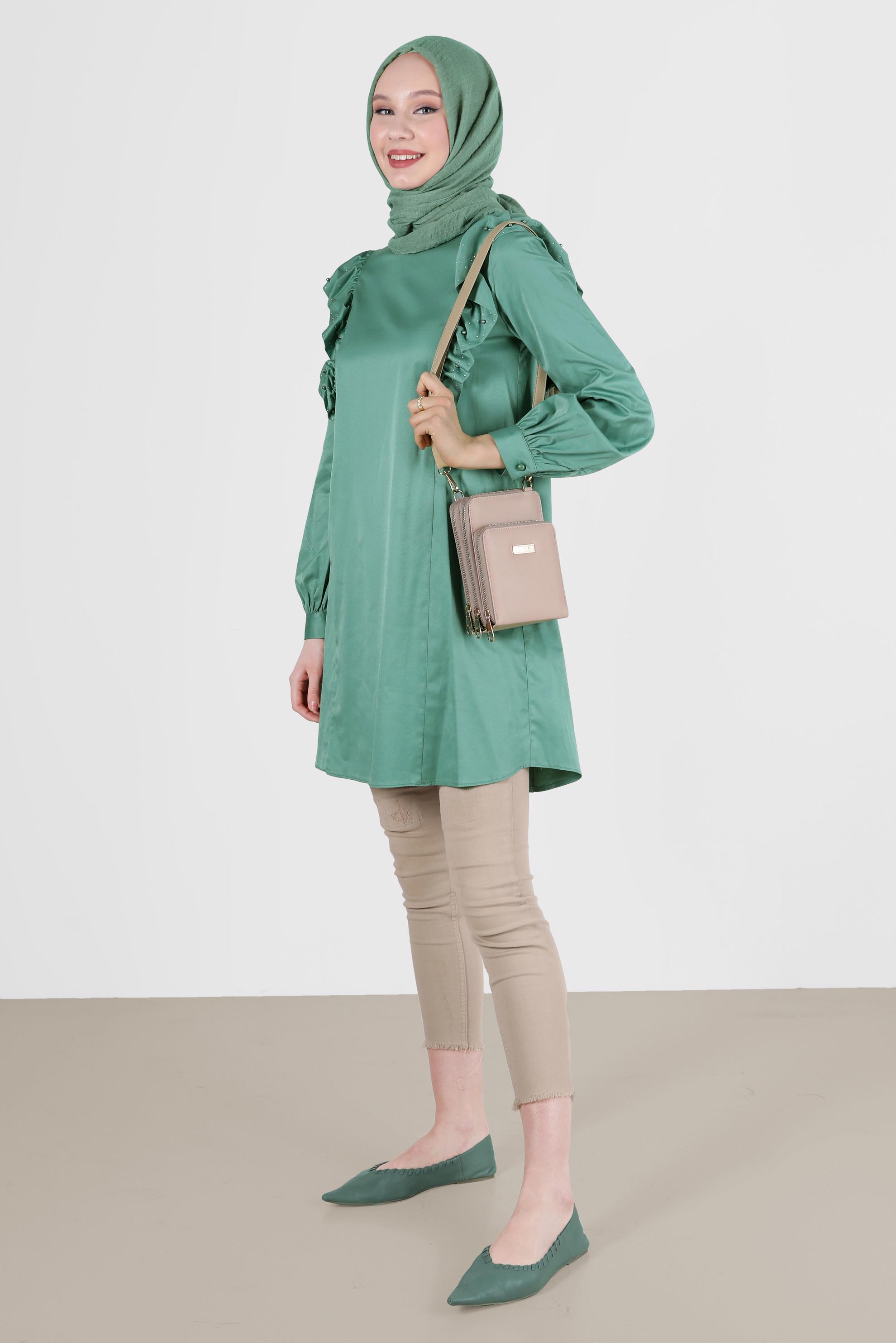 Tesettür giyim MAVİ FIRFIRLI TUNİK 42603