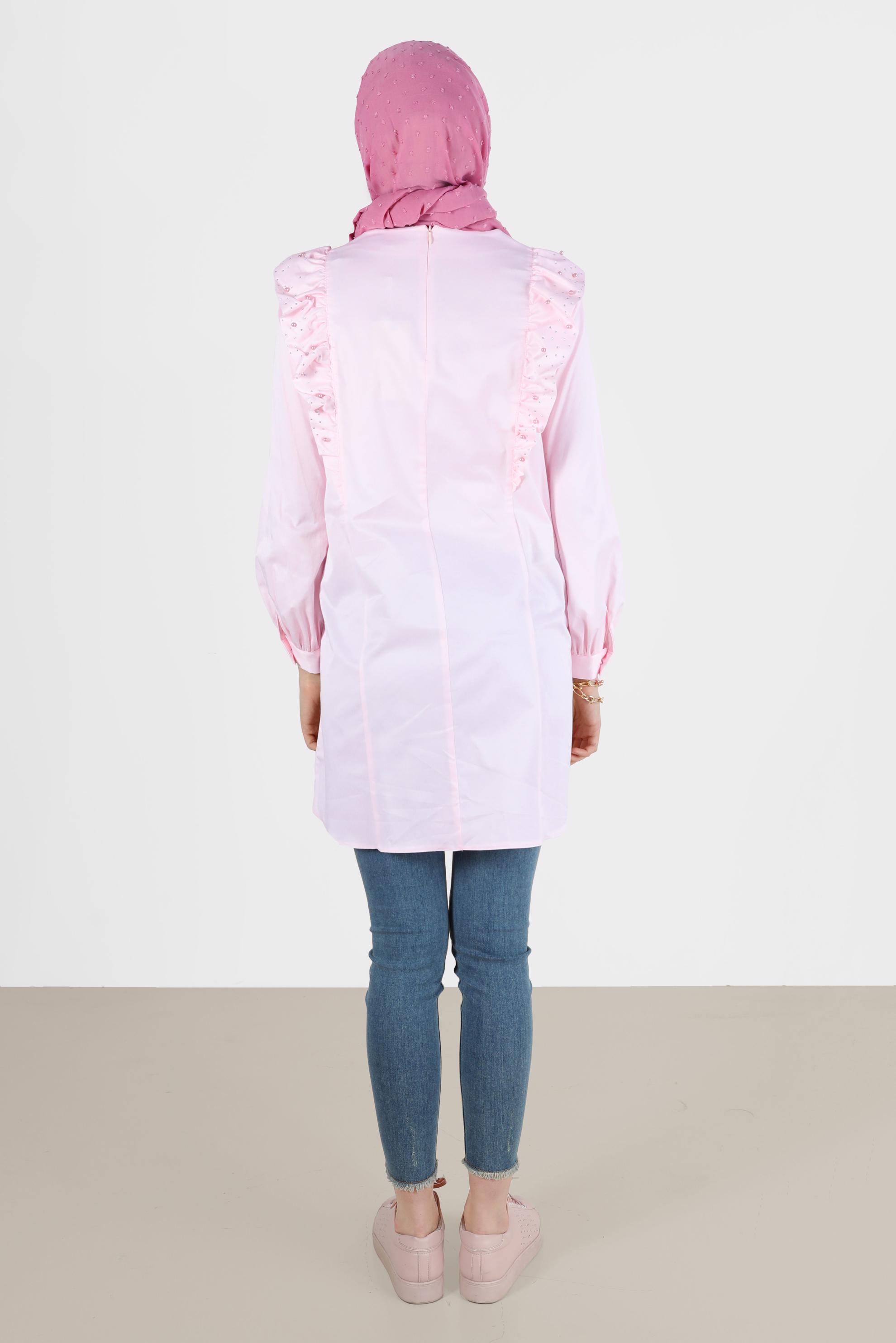 Tesettür giyim PEMBE FIRFIRLI TUNİK 42603