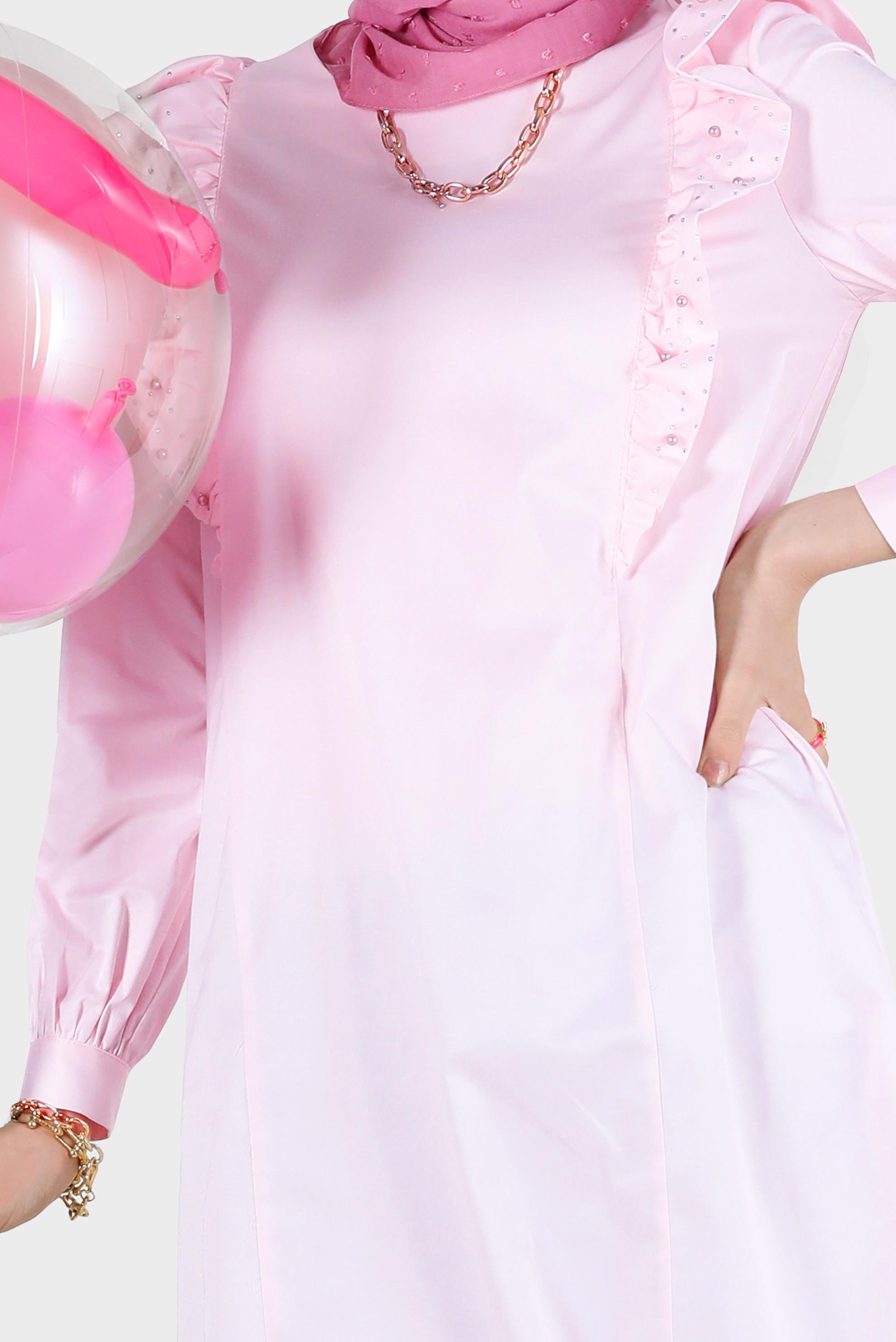 Tesettür giyim PEMBE FIRFIRLI TUNİK 42603