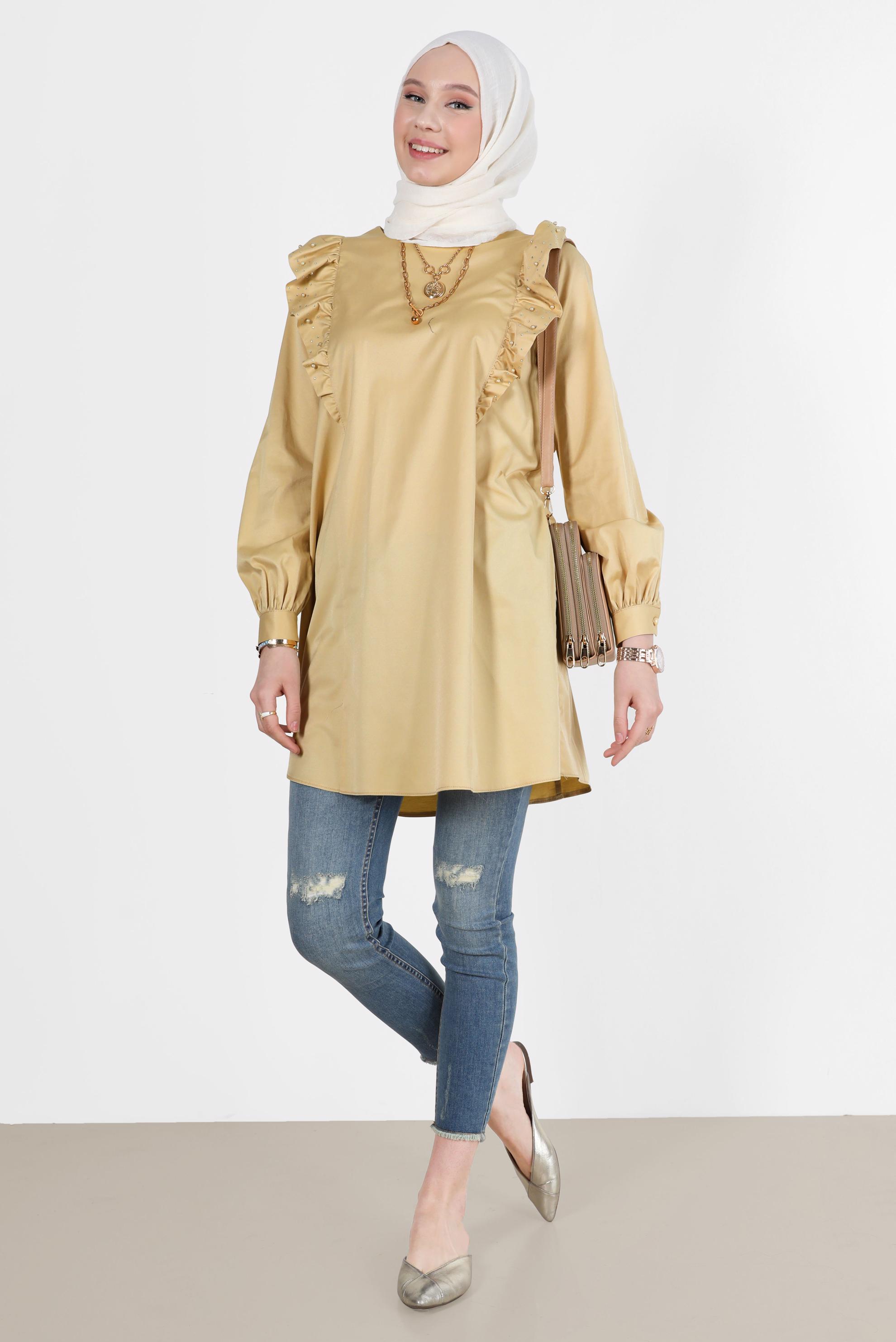 Tesettür giyim KUM FIRFIRLI TUNİK 42603