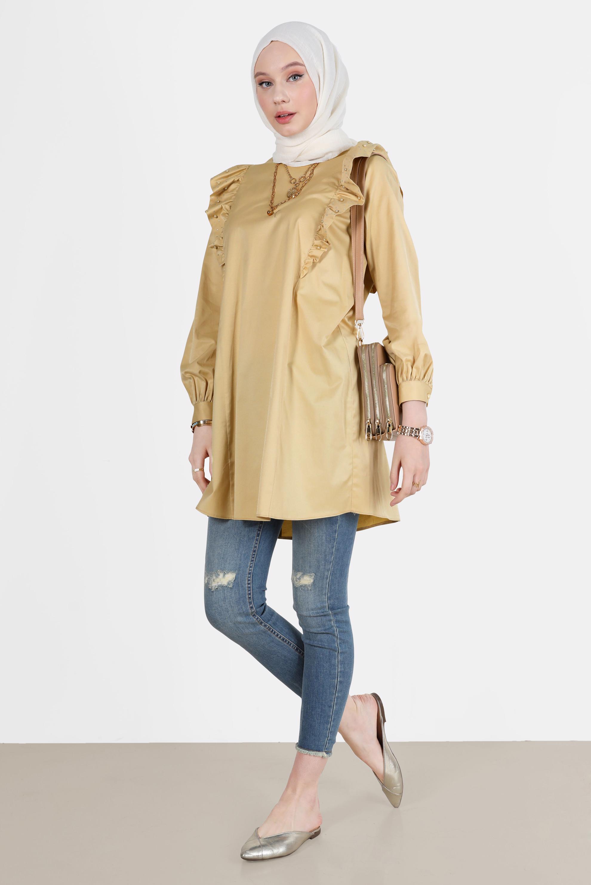 Tesettür giyim KUM FIRFIRLI TUNİK 42603