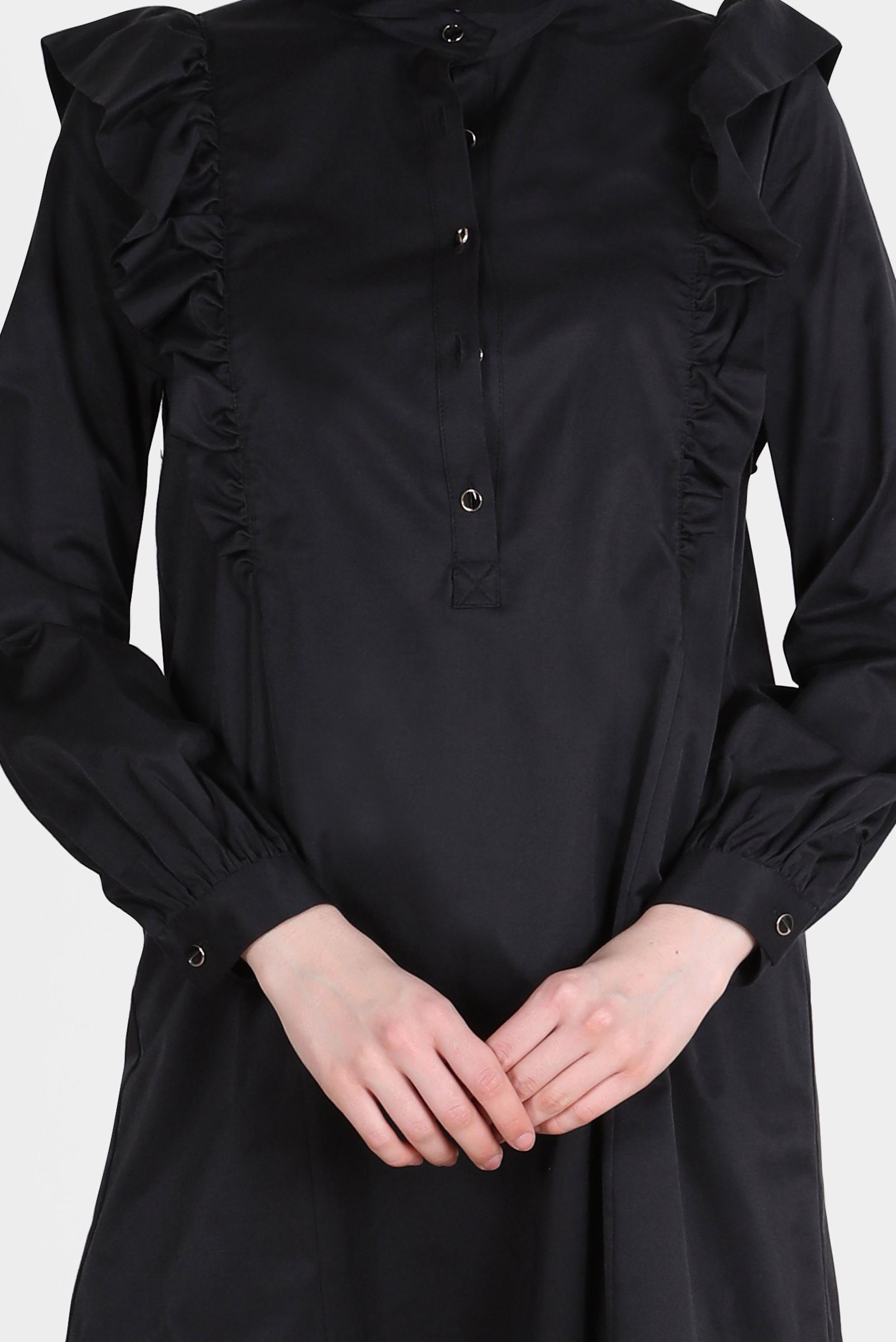 Tesettür giyim SİYAH OMUZLARI FIRFIR DETAYLI TUNİK 42604 