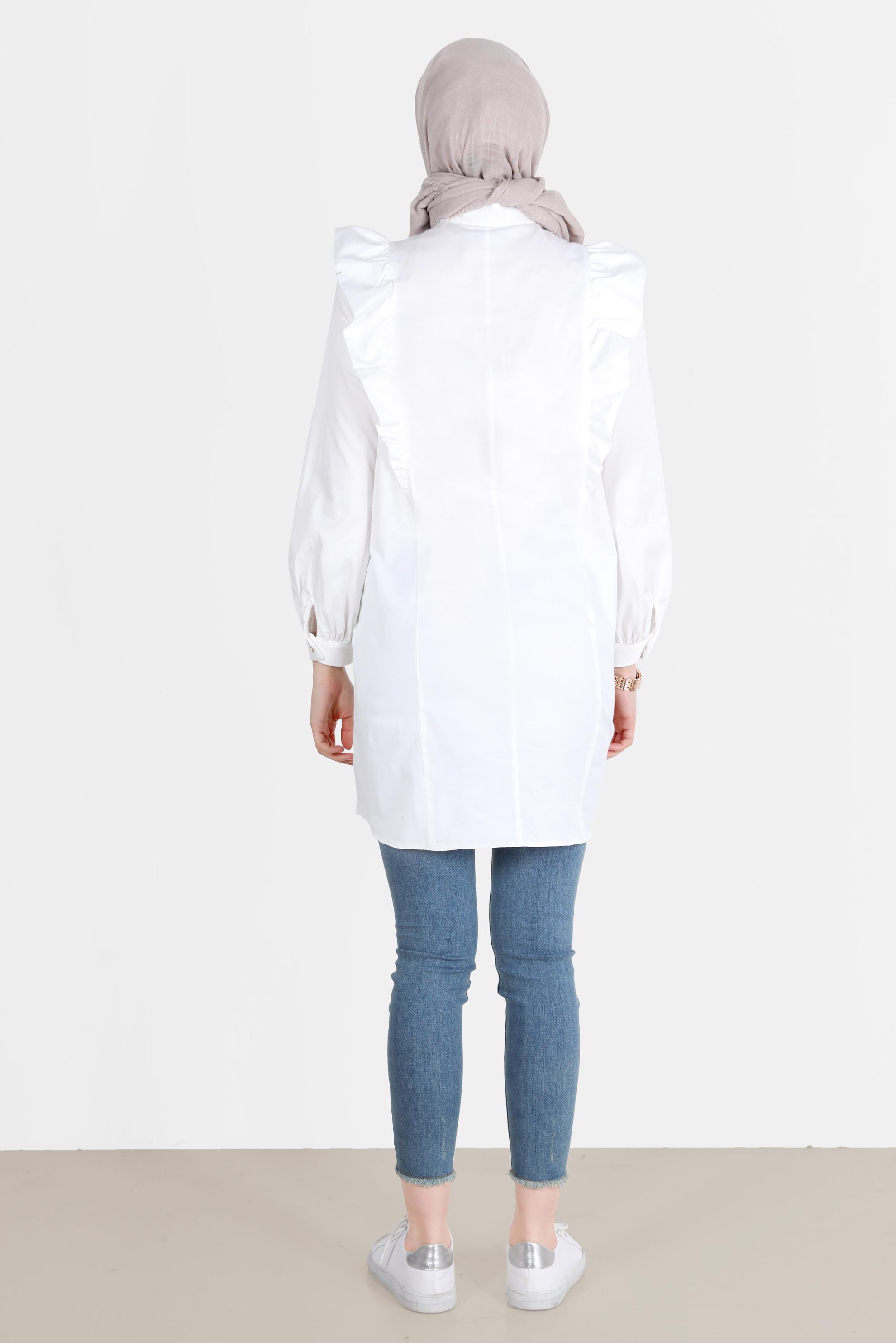 Tesettür giyim BEYAZ OMUZLARI FIRFIR DETAYLI TUNİK 42604 