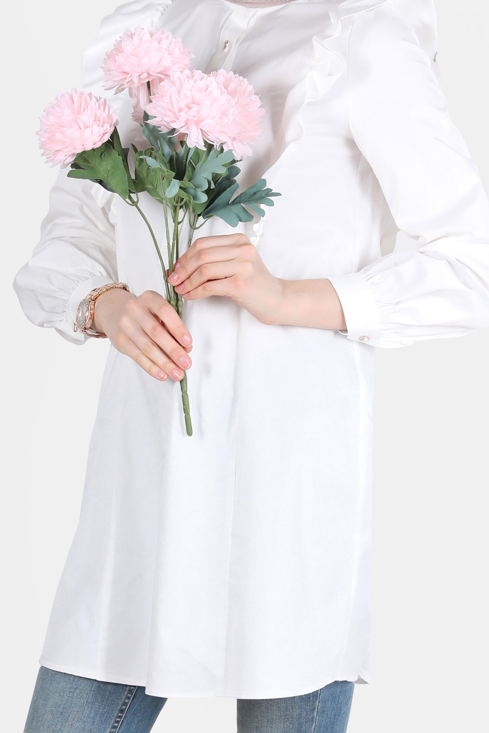 Tesettür giyim BEYAZ OMUZLARI FIRFIR DETAYLI TUNİK 42604 