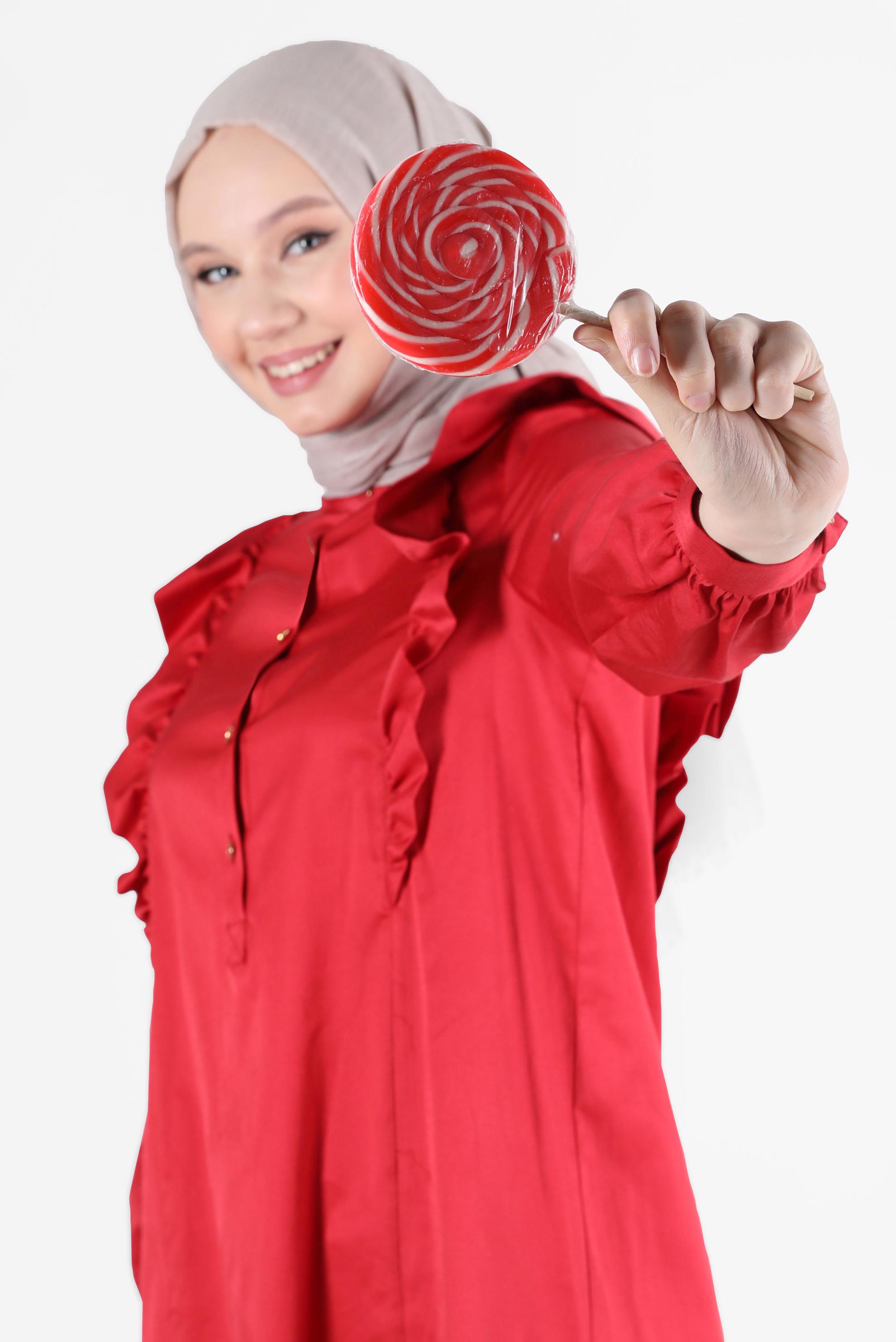 Tesettür giyim BORDO OMUZLARI FIRFIR DETAYLI TUNİK 42604 