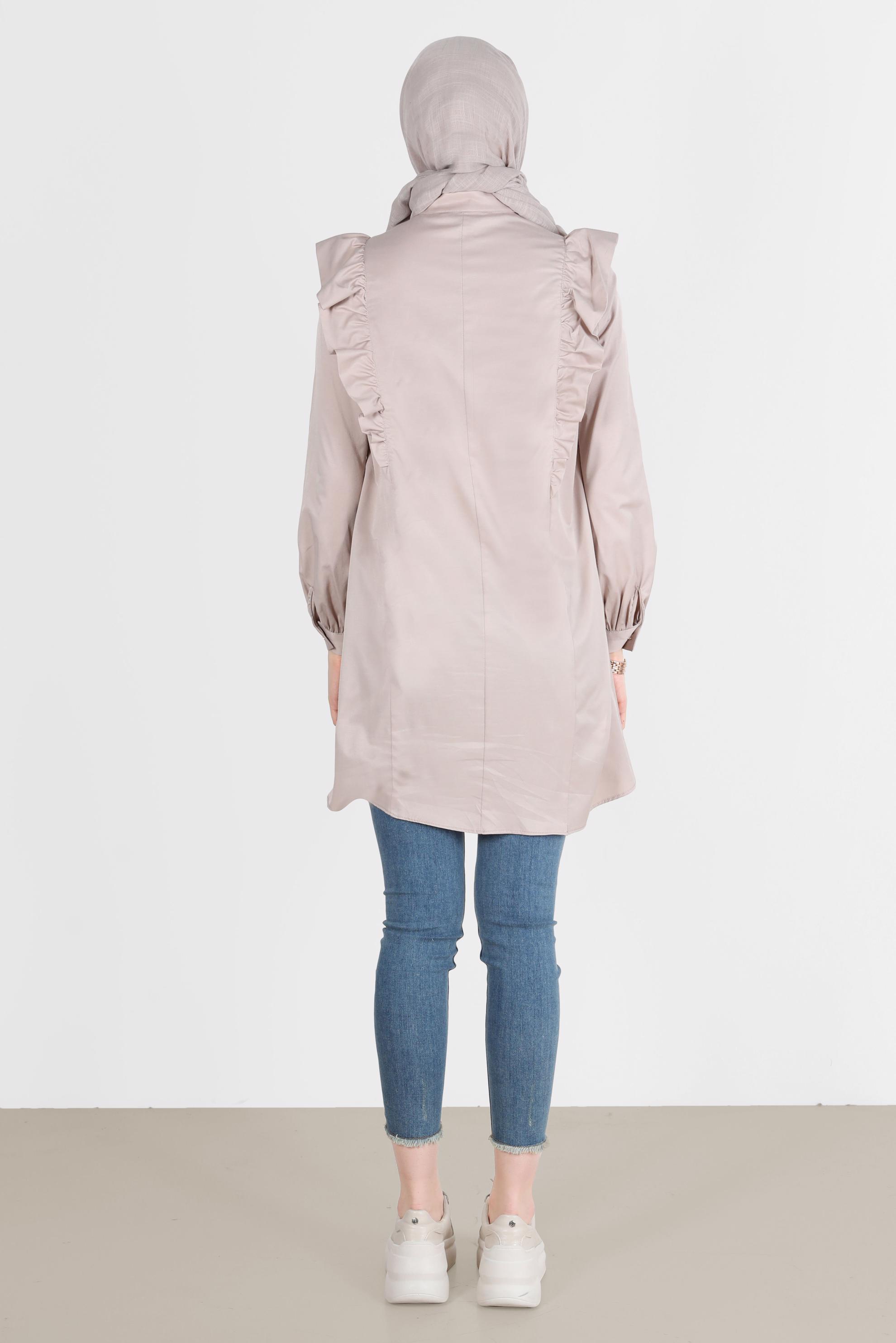 Tesettür giyim BEJ OMUZLARI FIRFIR DETAYLI TUNİK 42604 