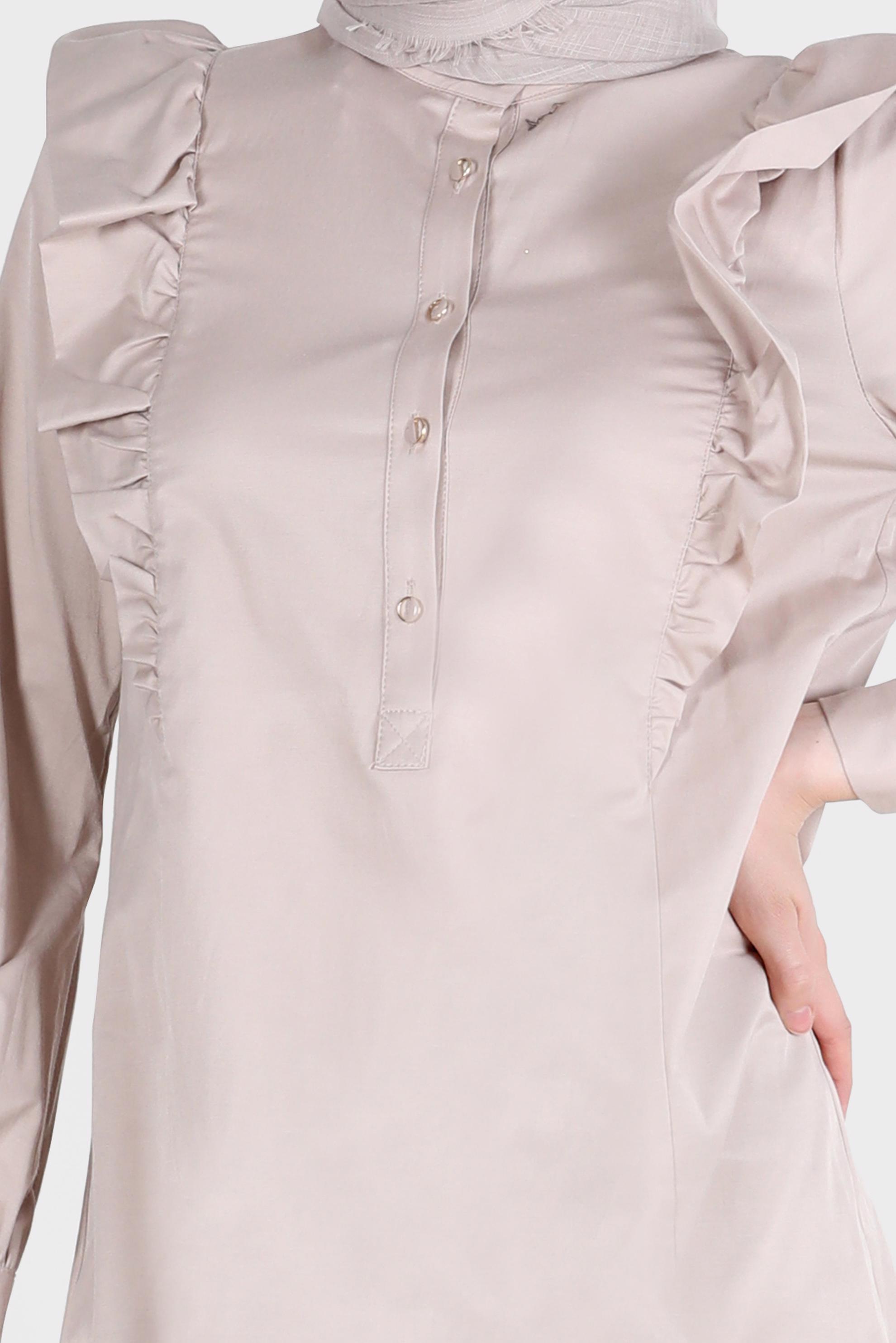 Tesettür giyim BEJ OMUZLARI FIRFIR DETAYLI TUNİK 42604 