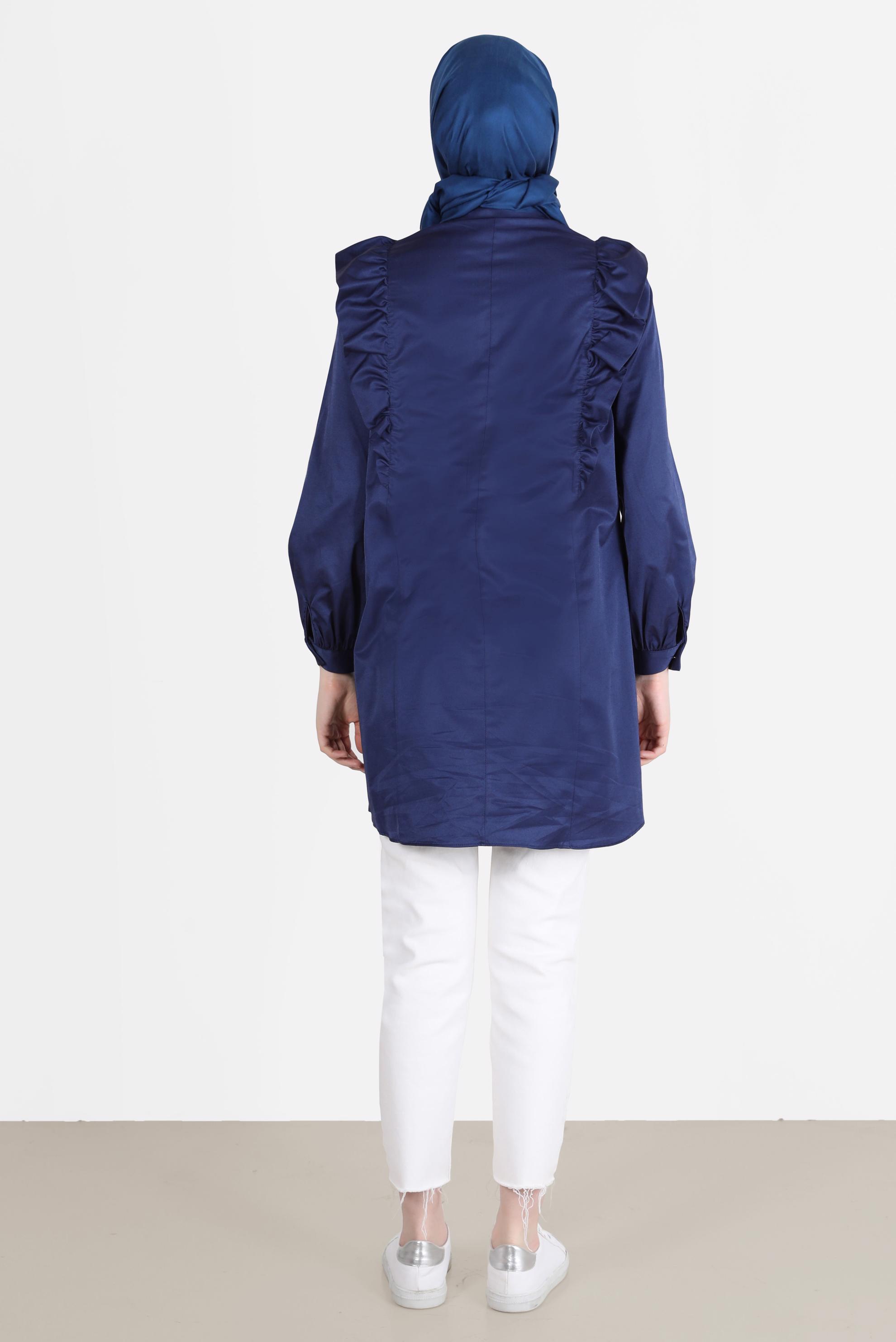 Tesettür giyim LACİVERT OMUZLARI FIRFIR DETAYLI TUNİK 42604 