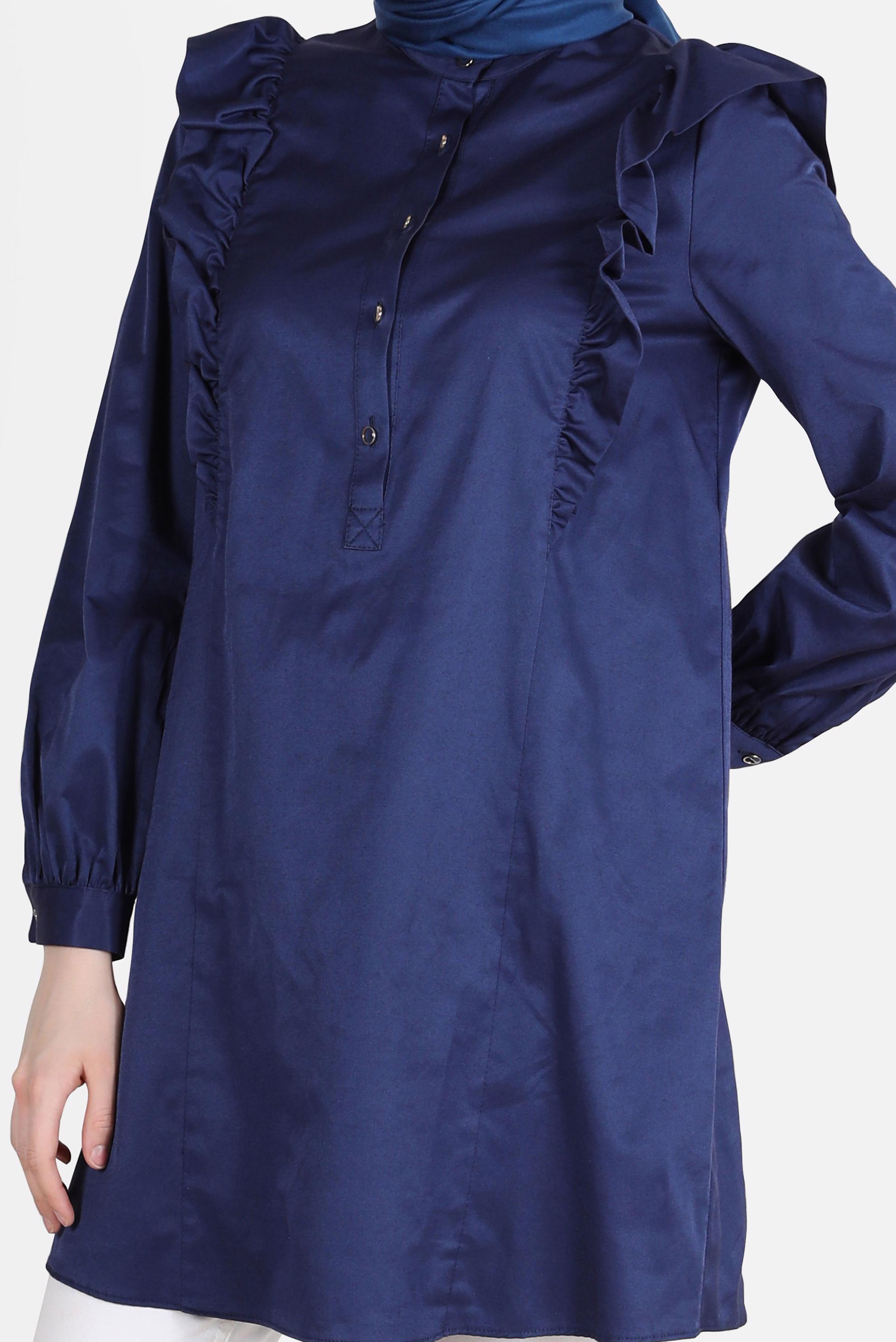 Tesettür giyim LACİVERT OMUZLARI FIRFIR DETAYLI TUNİK 42604 