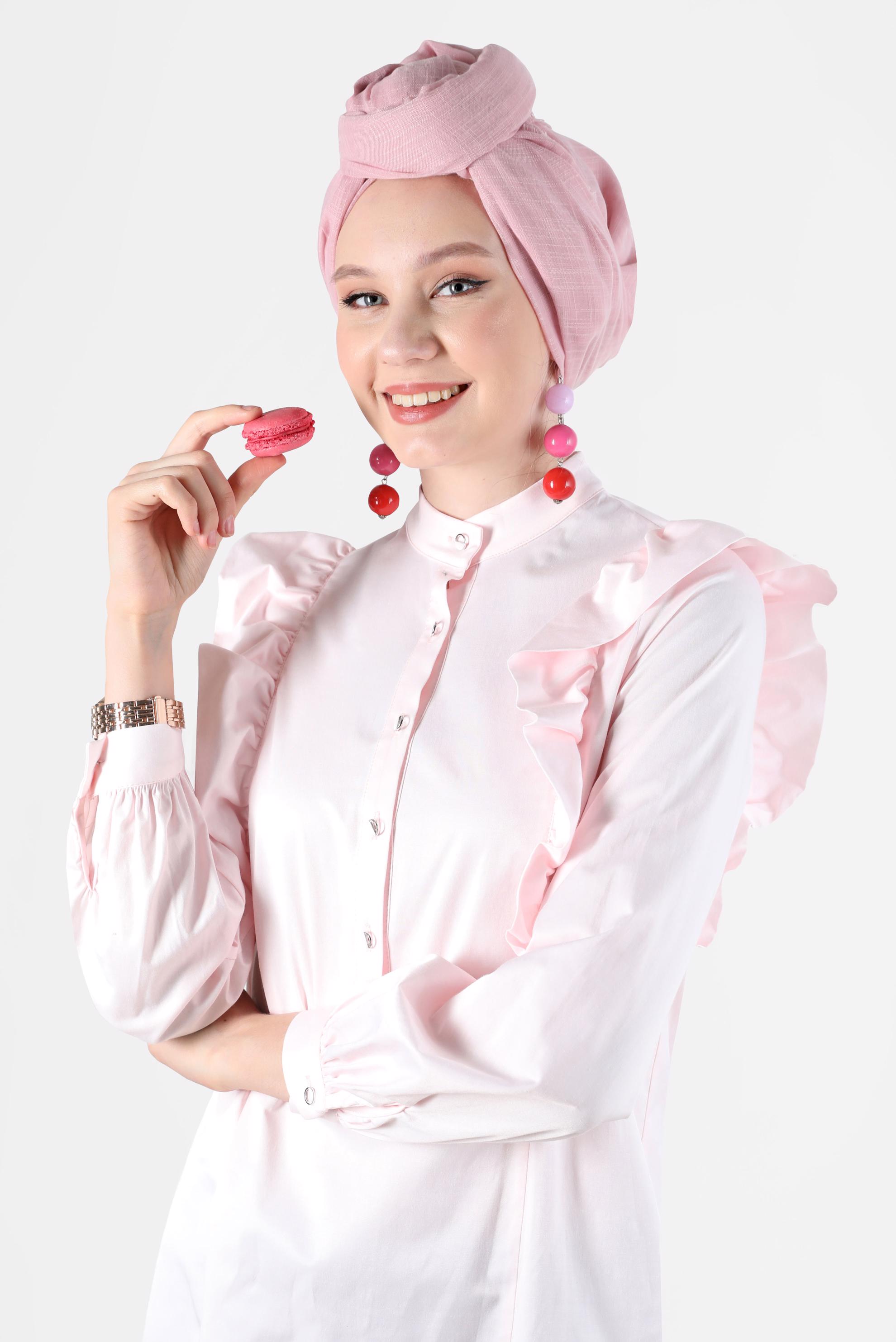 Tesettür giyim PEMBE OMUZLARI FIRFIR DETAYLI TUNİK 42604 