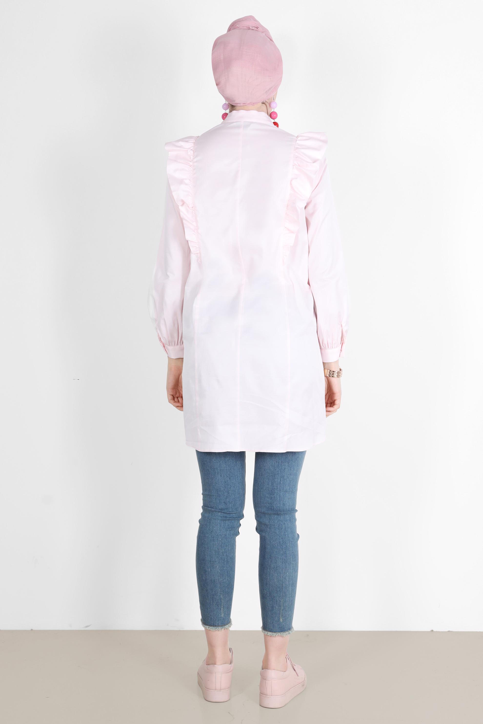 Tesettür giyim PEMBE OMUZLARI FIRFIR DETAYLI TUNİK 42604 