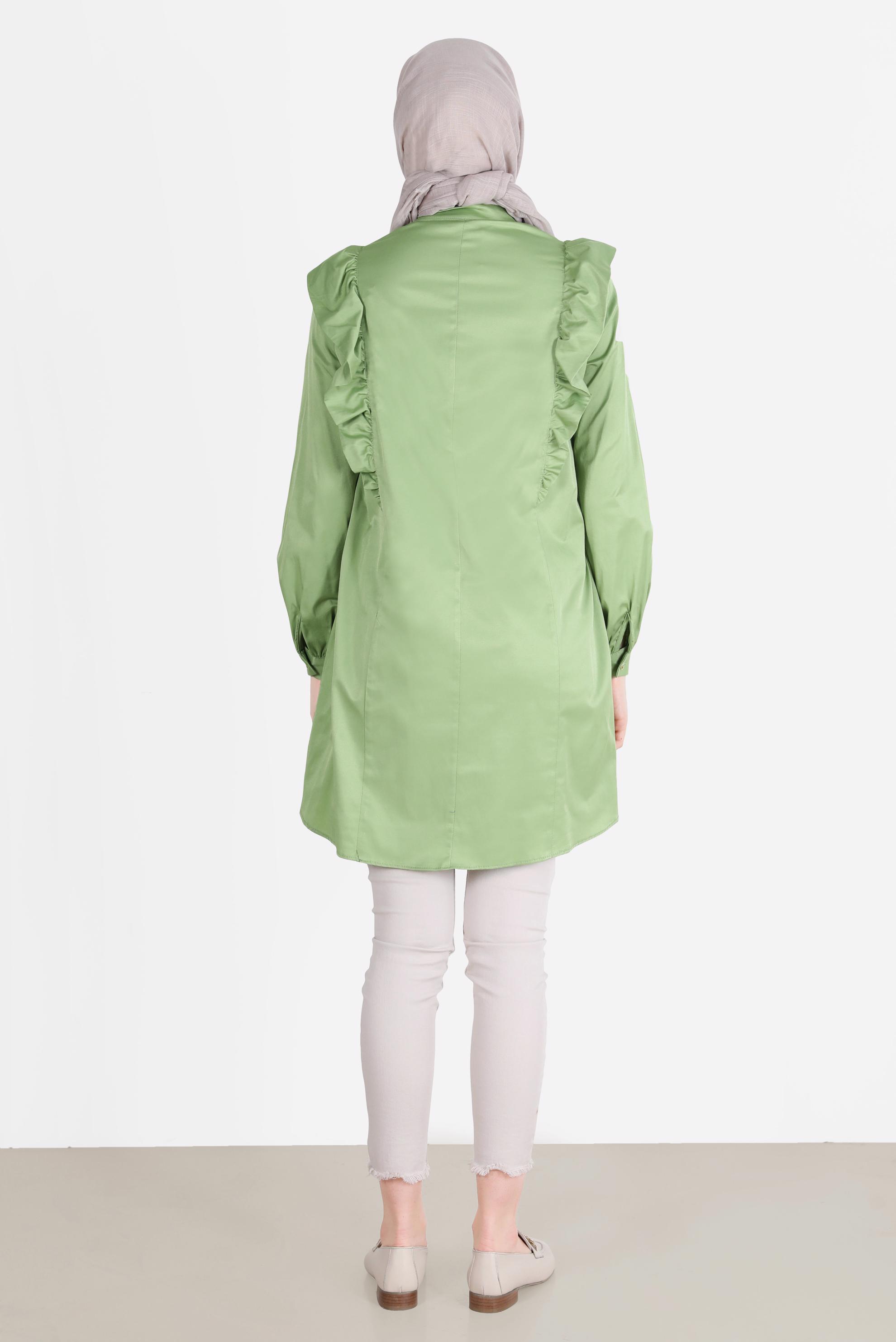 Tesettür giyim YEŞİL OMUZLARI FIRFIR DETAYLI TUNİK 42604 