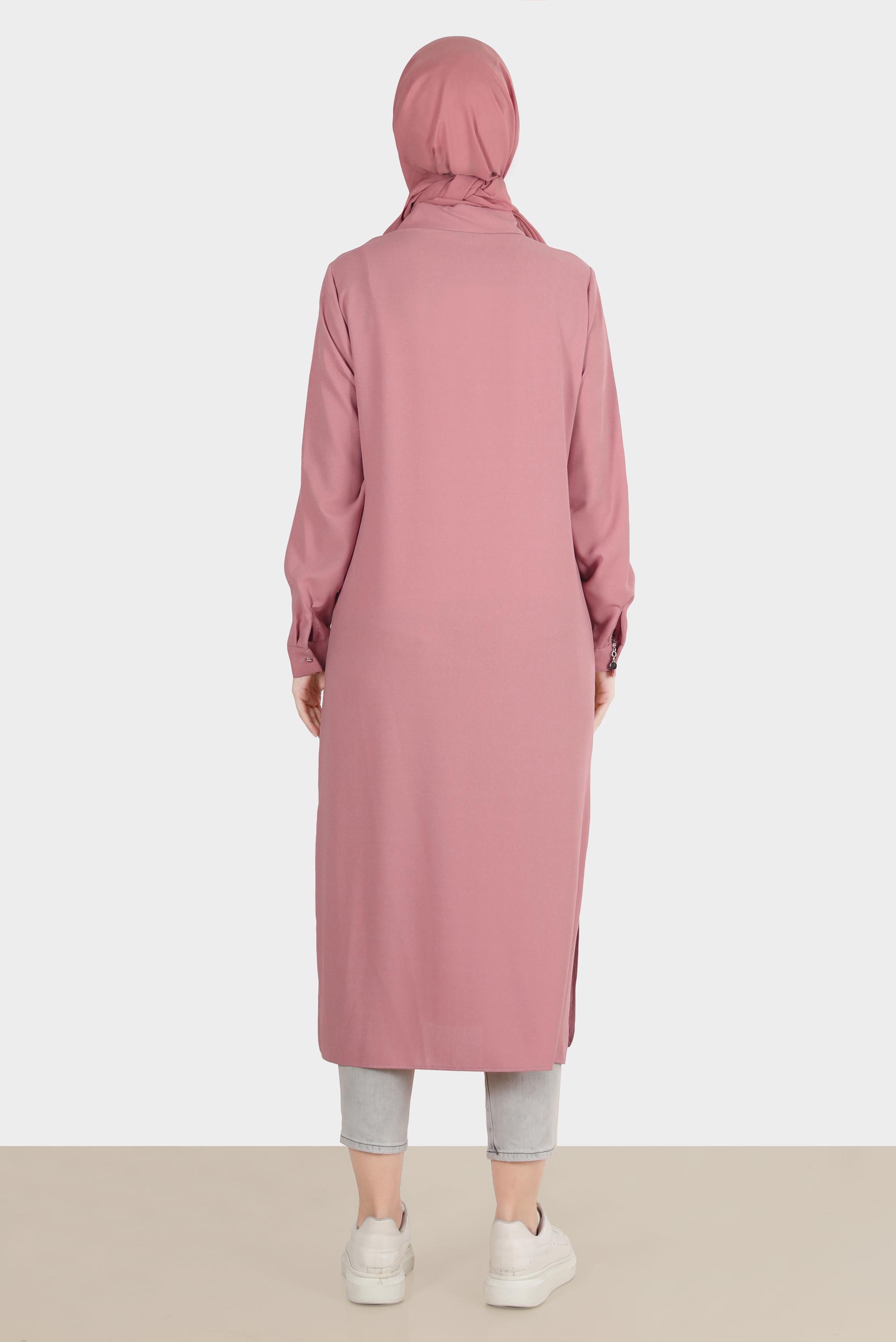 Tesettür giyim PUDRA PARLAK ŞERİT DETAYLI TUNİK 42605 