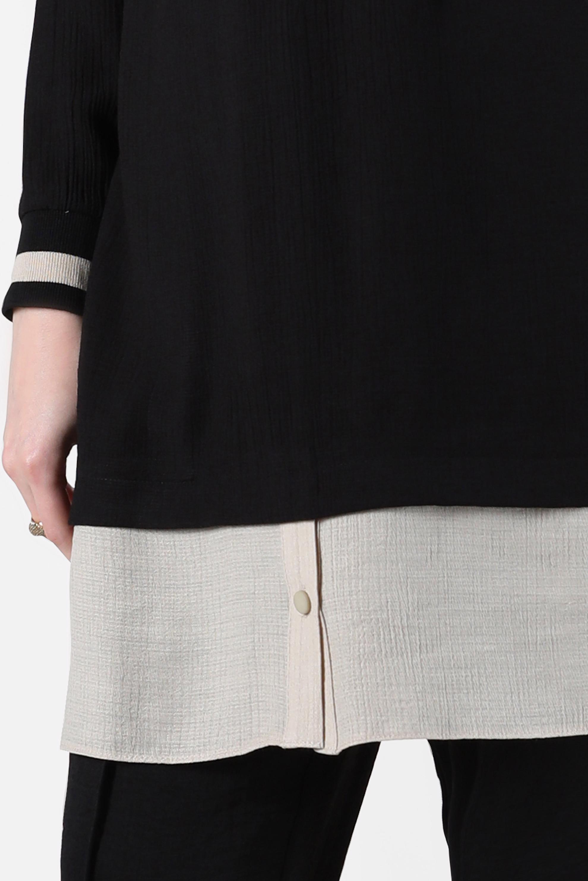 Tesettür giyim SİYAH GÖMLEK PARÇA DETAYLI CEPLİ TUNİK 42606 