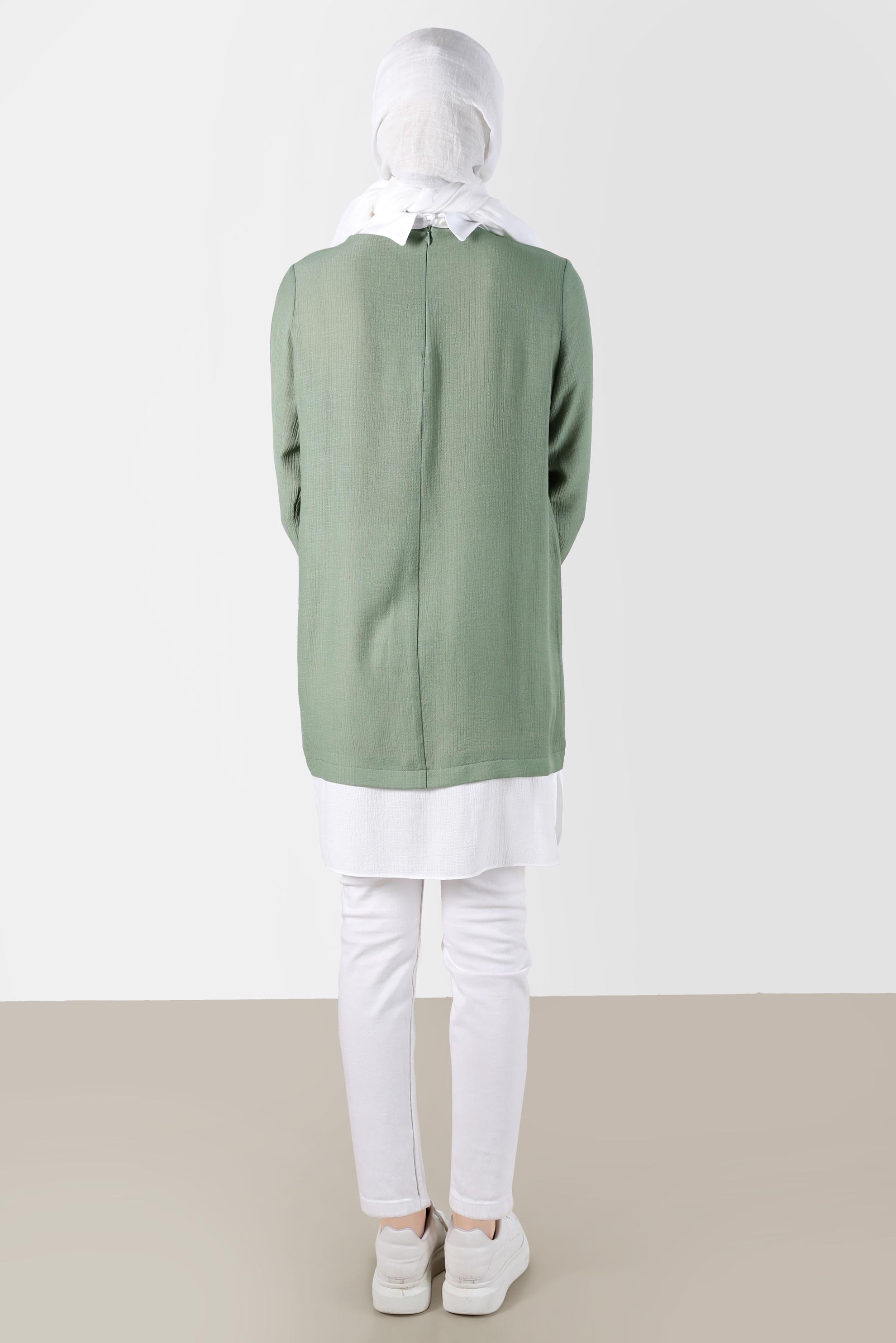 Tesettür giyim HAKİ GÖMLEK PARÇA DETAYLI CEPLİ TUNİK 42606 