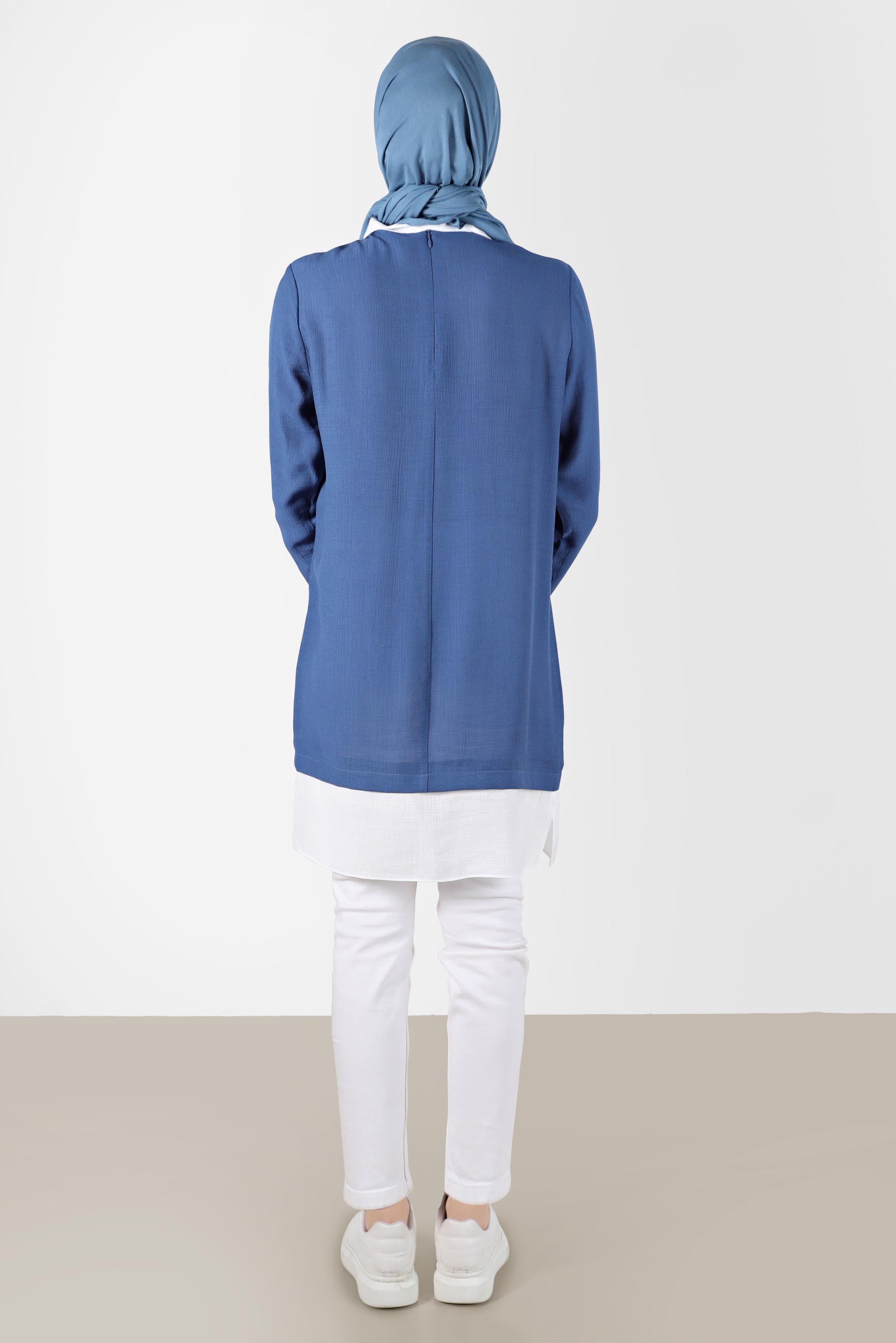 Tesettür giyim LACİVERT GÖMLEK PARÇA DETAYLI CEPLİ TUNİK 42606 