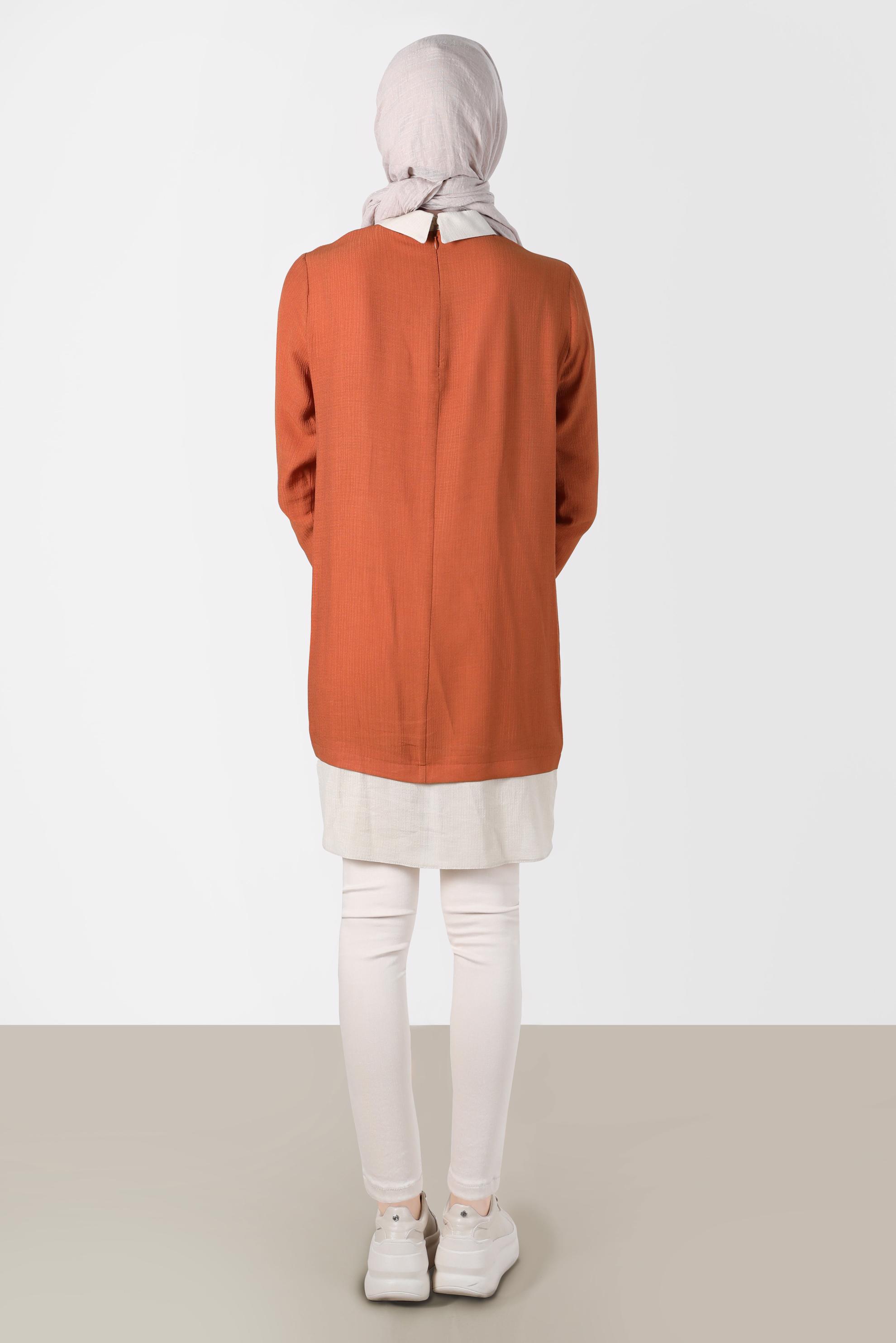 Tesettür giyim KAHVE GÖMLEK PARÇA DETAYLI CEPLİ TUNİK 42606 