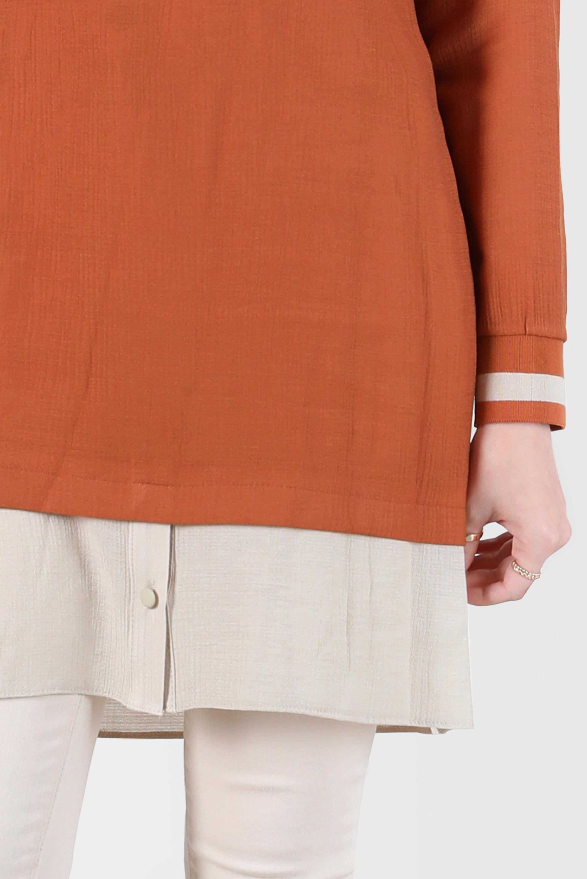 Tesettür giyim KAHVE GÖMLEK PARÇA DETAYLI CEPLİ TUNİK 42606 