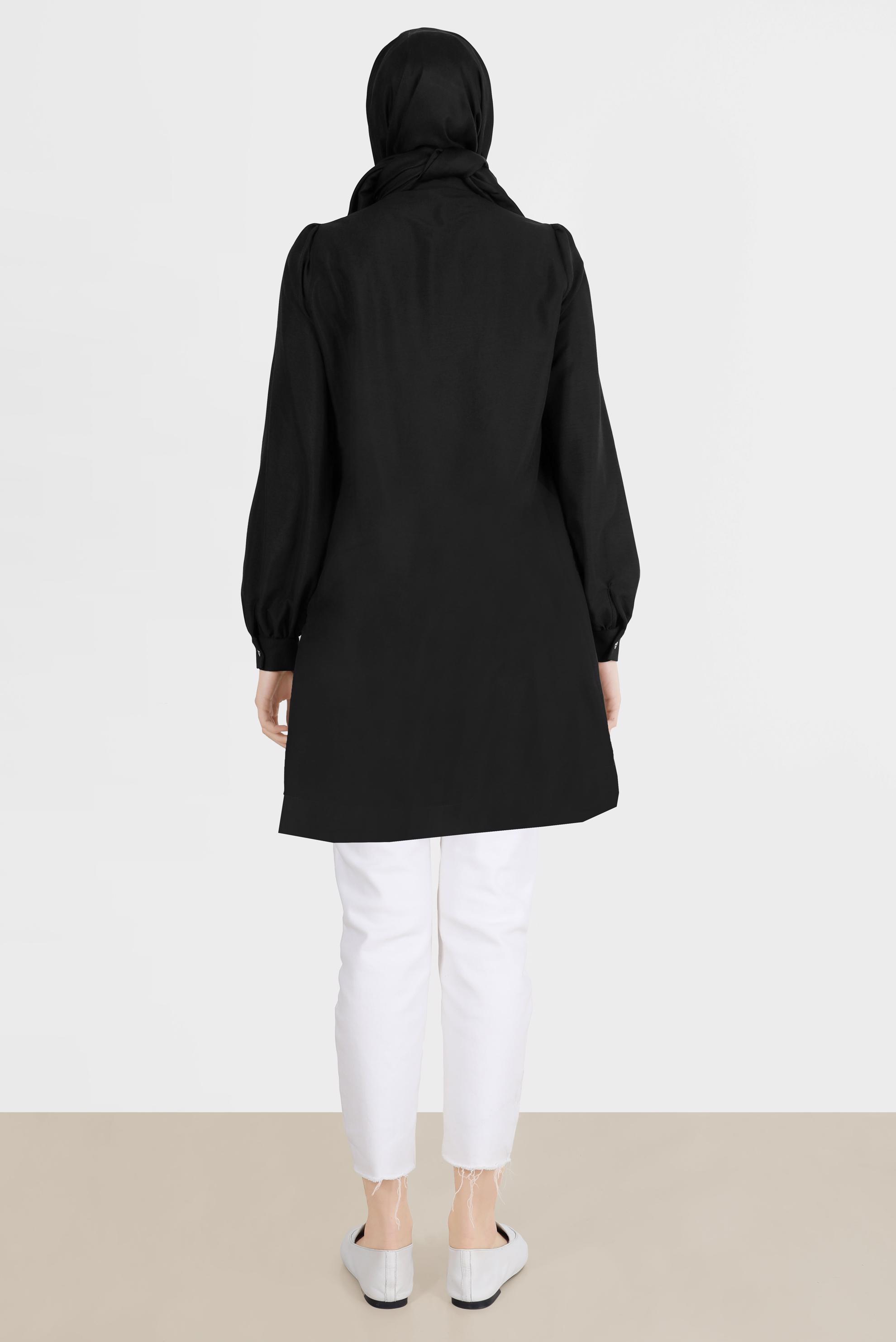 Tesettür giyim SİYAH NERVÜR DETAYLI BOYDAN DÜĞMELİ TUNİK 42616 