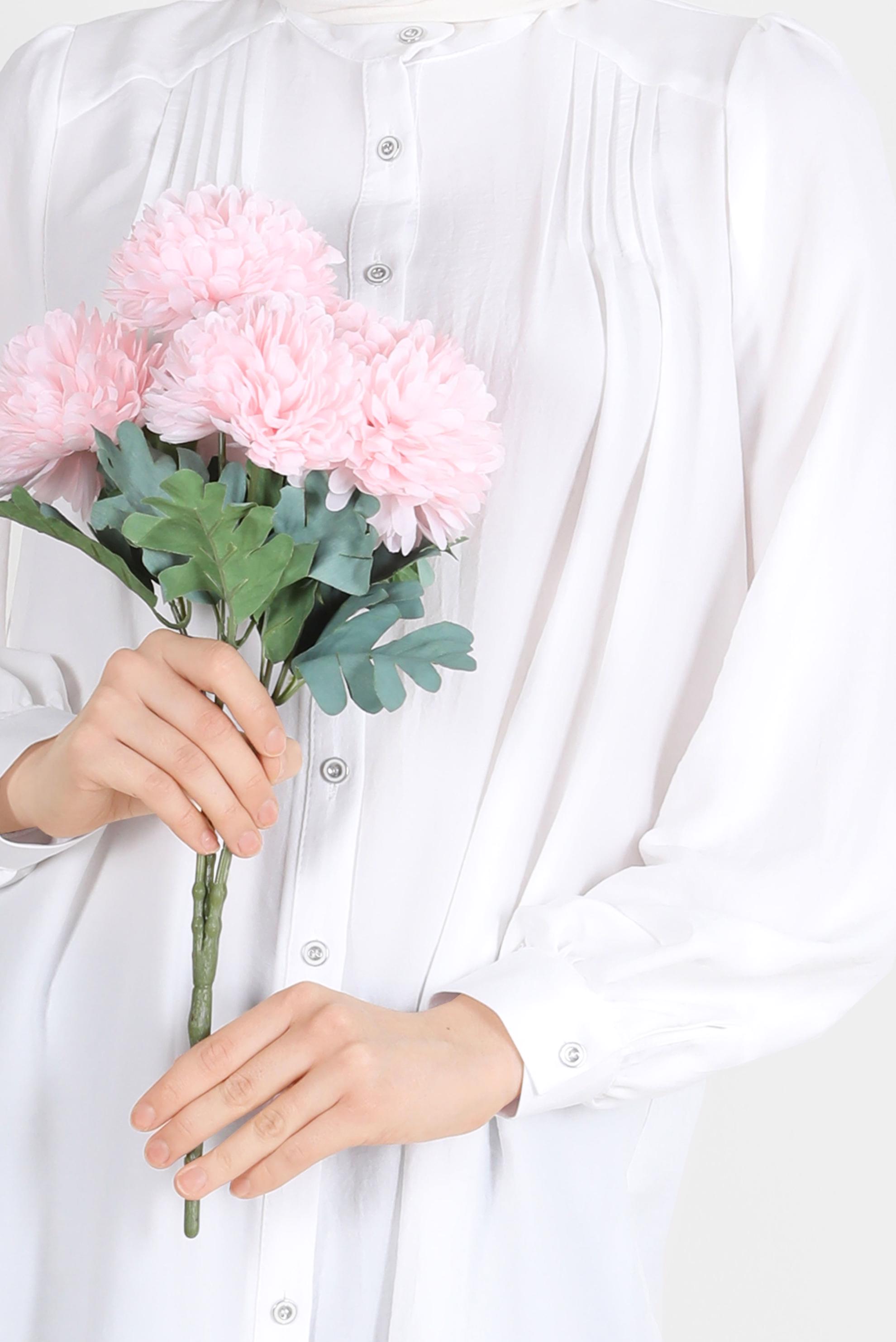 Tesettür giyim BEYAZ NERVÜR DETAYLI BOYDAN DÜĞMELİ TUNİK 42616 