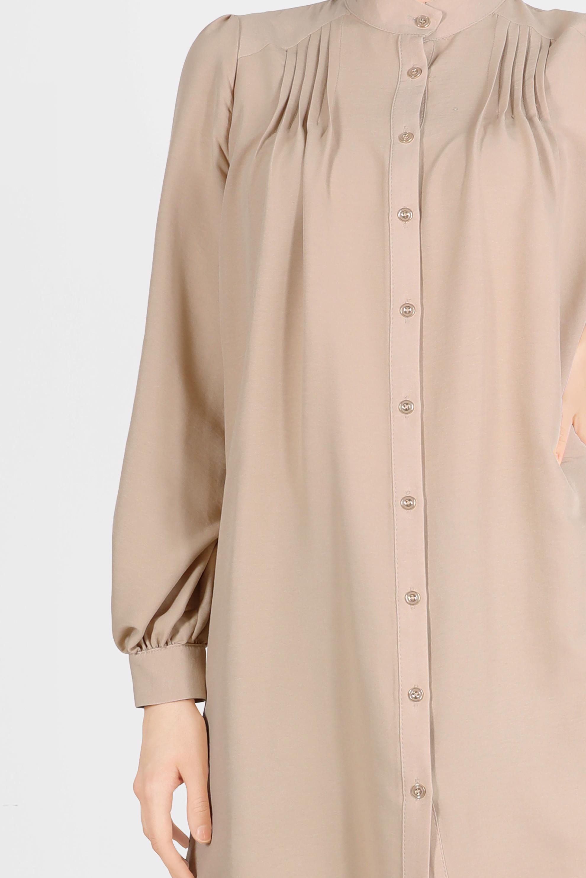 Tesettür giyim BEJ NERVÜR DETAYLI BOYDAN DÜĞMELİ TUNİK 42616 