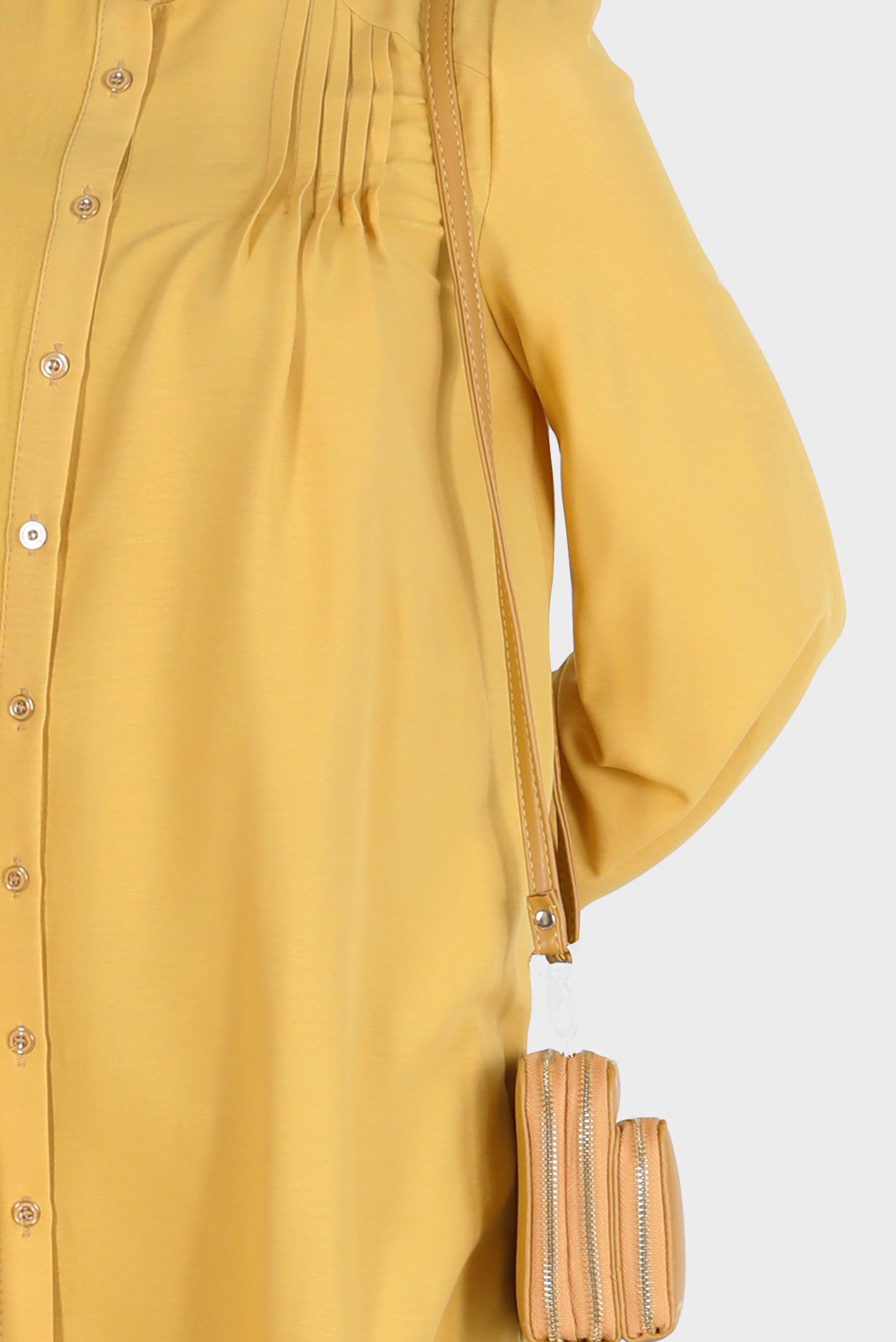 Tesettür giyim SARI NERVÜR DETAYLI BOYDAN DÜĞMELİ TUNİK 42616 