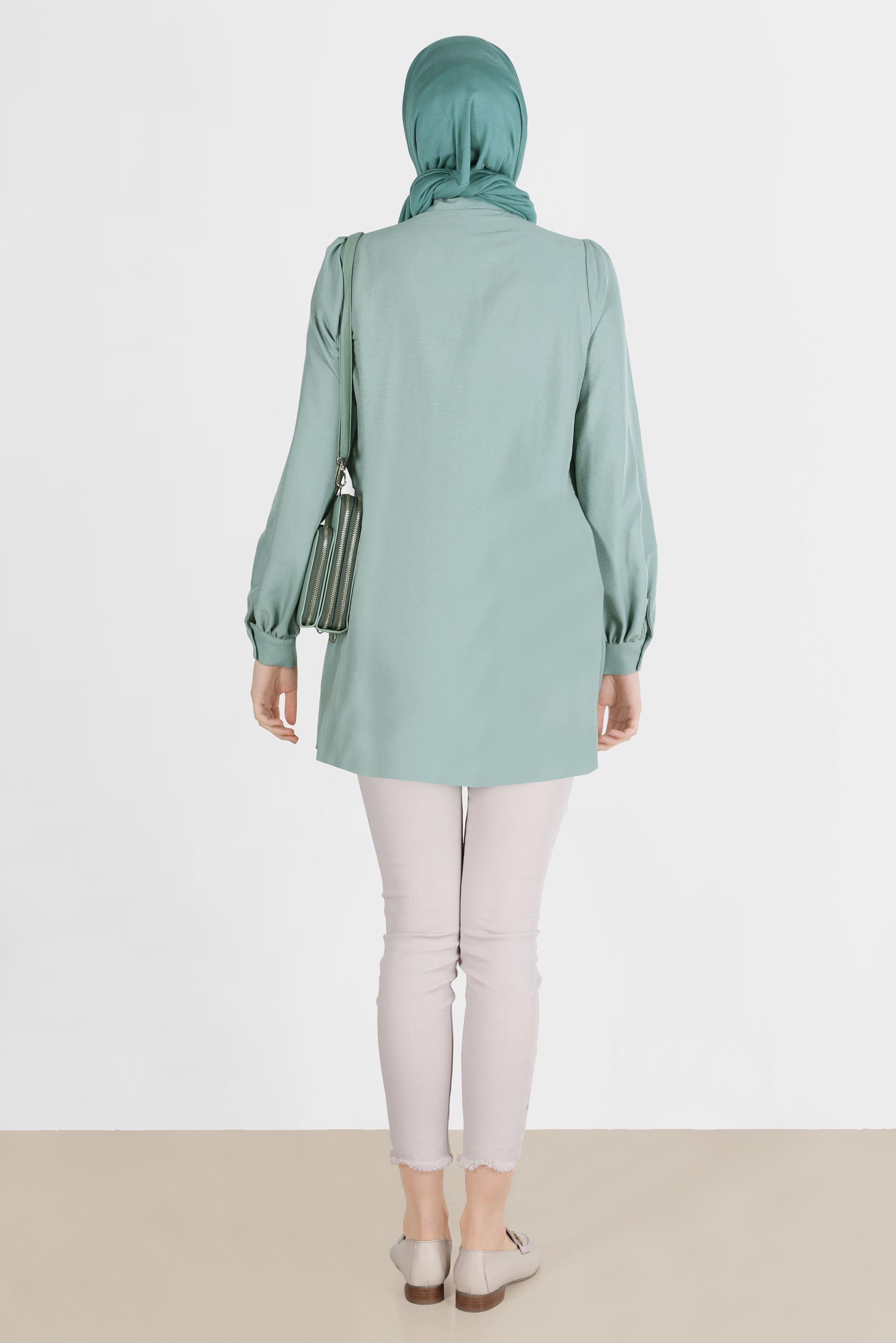 Tesettür giyim MAVİ NERVÜR DETAYLI BOYDAN DÜĞMELİ TUNİK 42616 