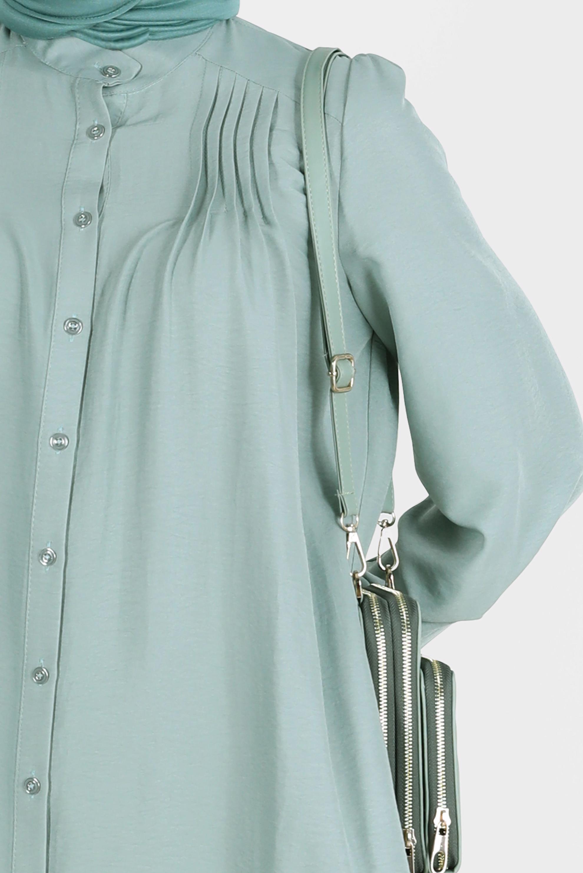 Tesettür giyim MAVİ NERVÜR DETAYLI BOYDAN DÜĞMELİ TUNİK 42616 