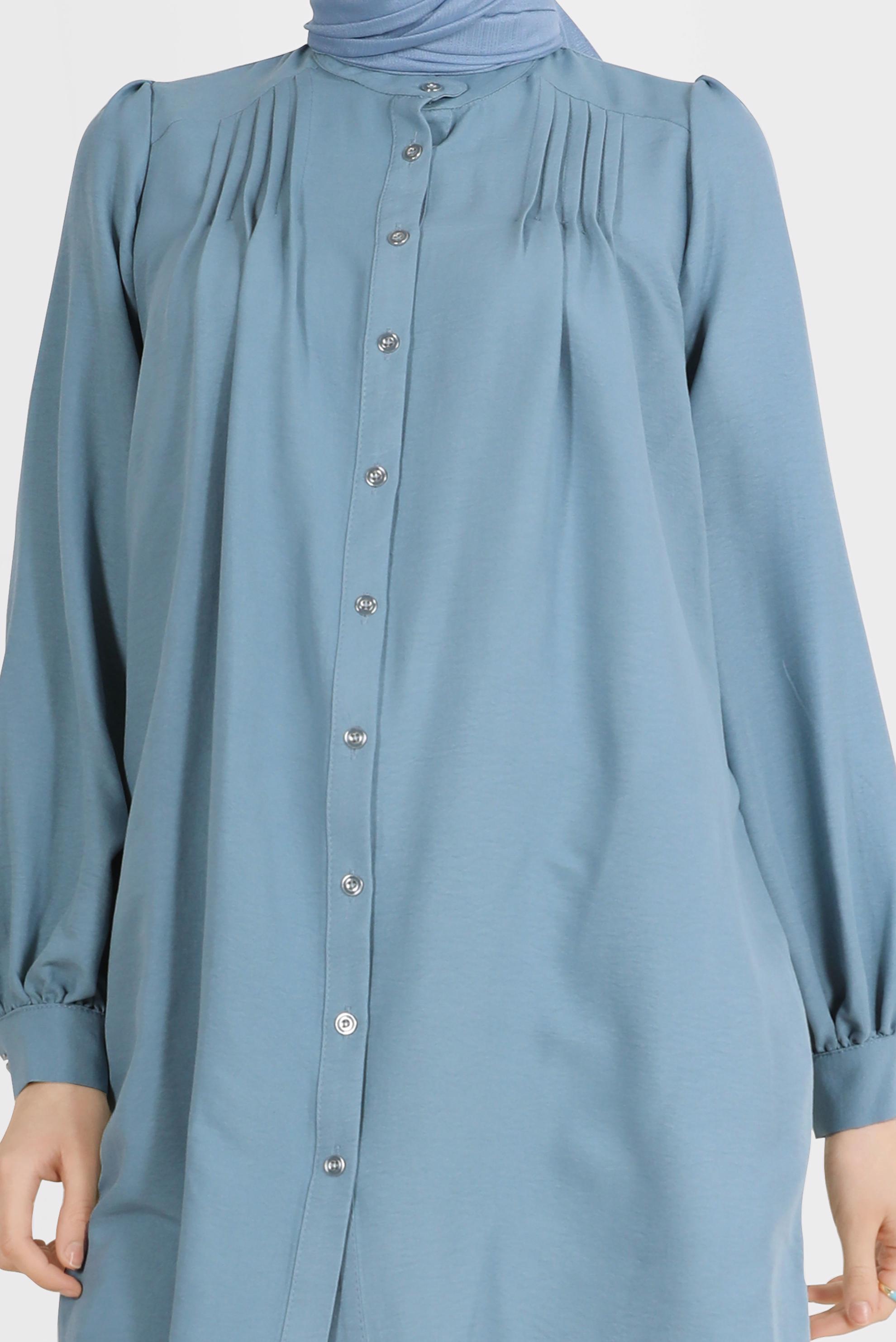 Tesettür giyim MAVİ NERVÜR DETAYLI BOYDAN DÜĞMELİ TUNİK 42616 