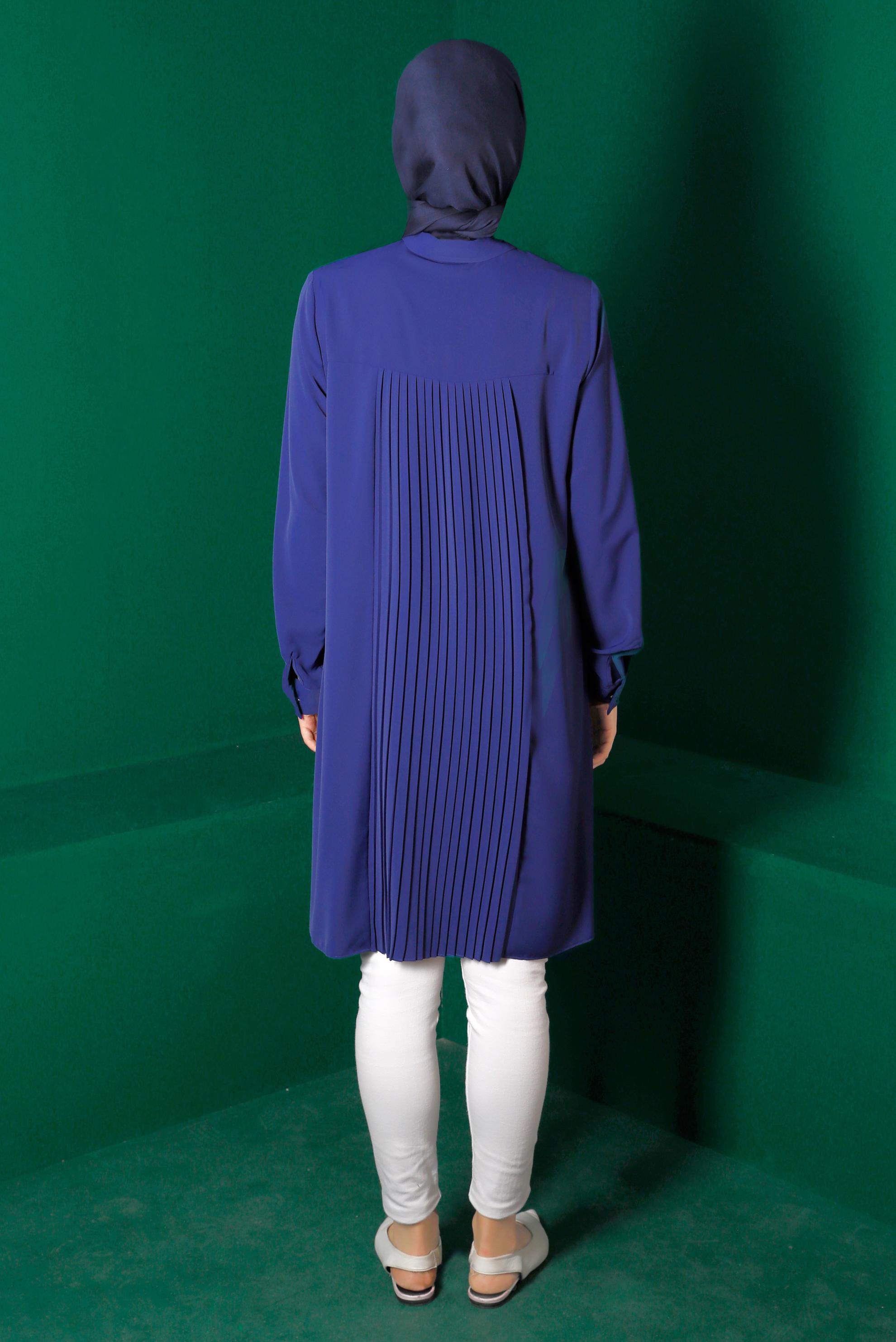 Hijab clothing NAVY BLUE GEM DETAIL PLEATED TUNIC 42618 