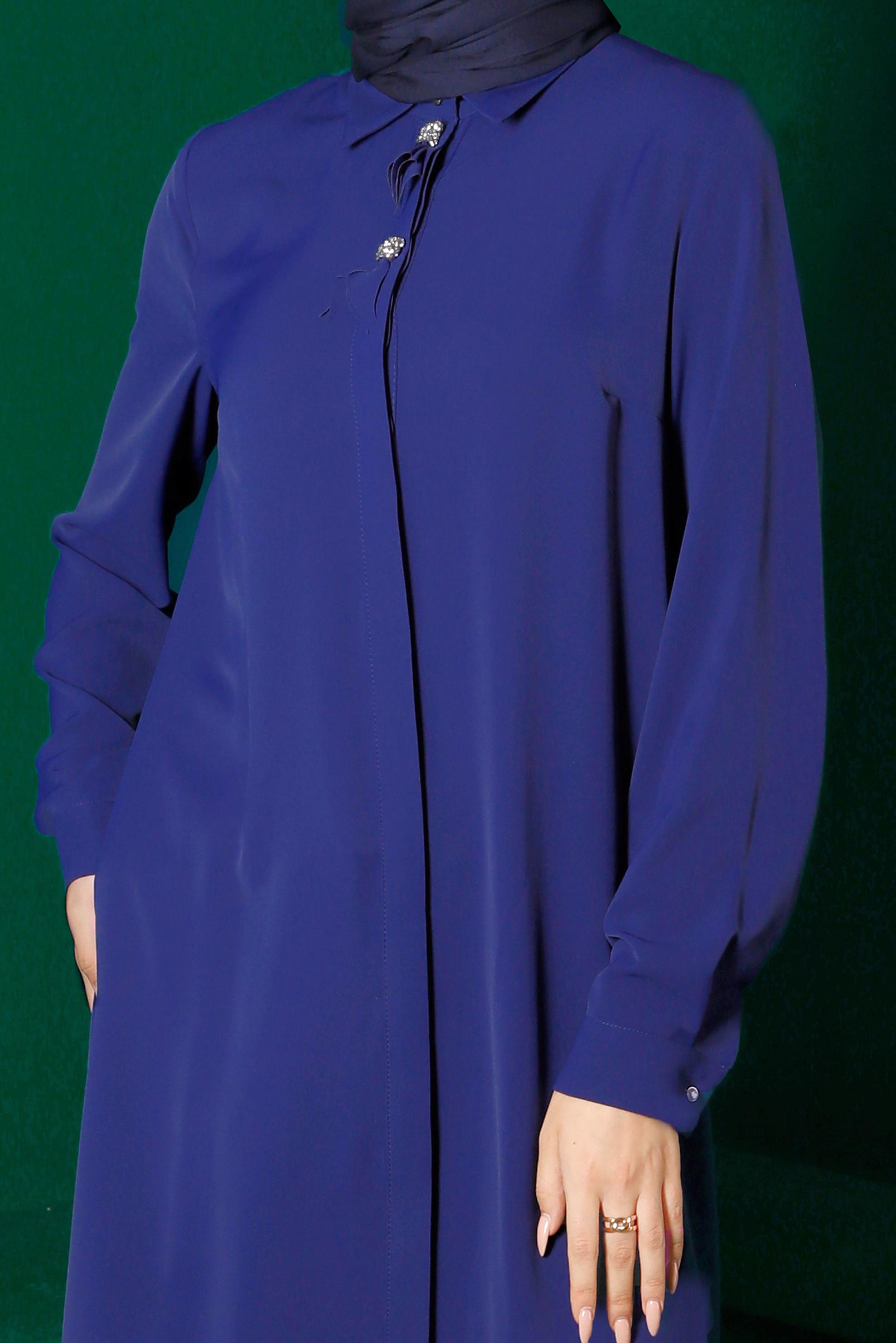Hijab clothing NAVY BLUE GEM DETAIL PLEATED TUNIC 42618 