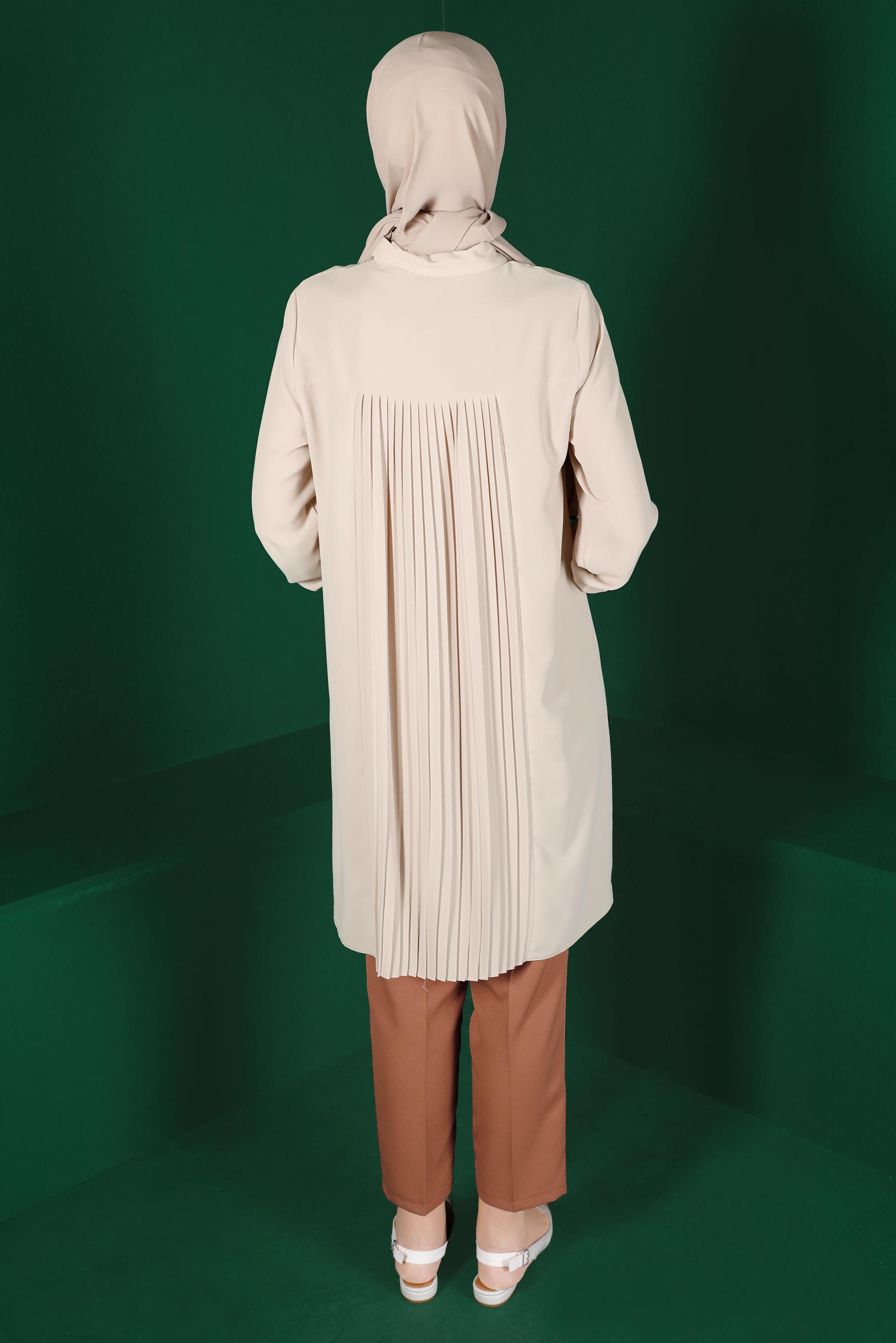 Hijab clothing BEIGE GEM DETAIL PLEATED TUNIC 42618 