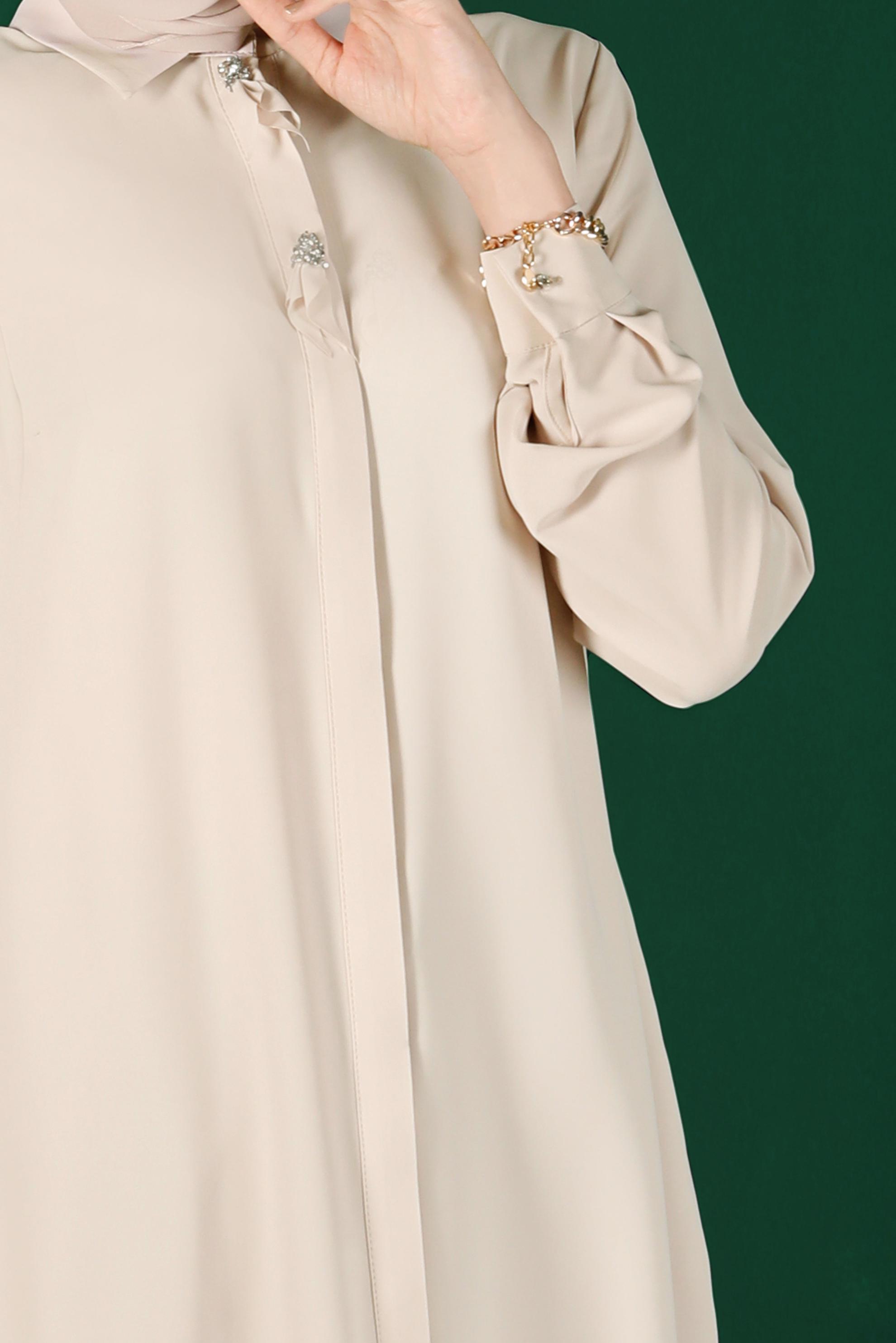 Hijab clothing BEIGE GEM DETAIL PLEATED TUNIC 42618 