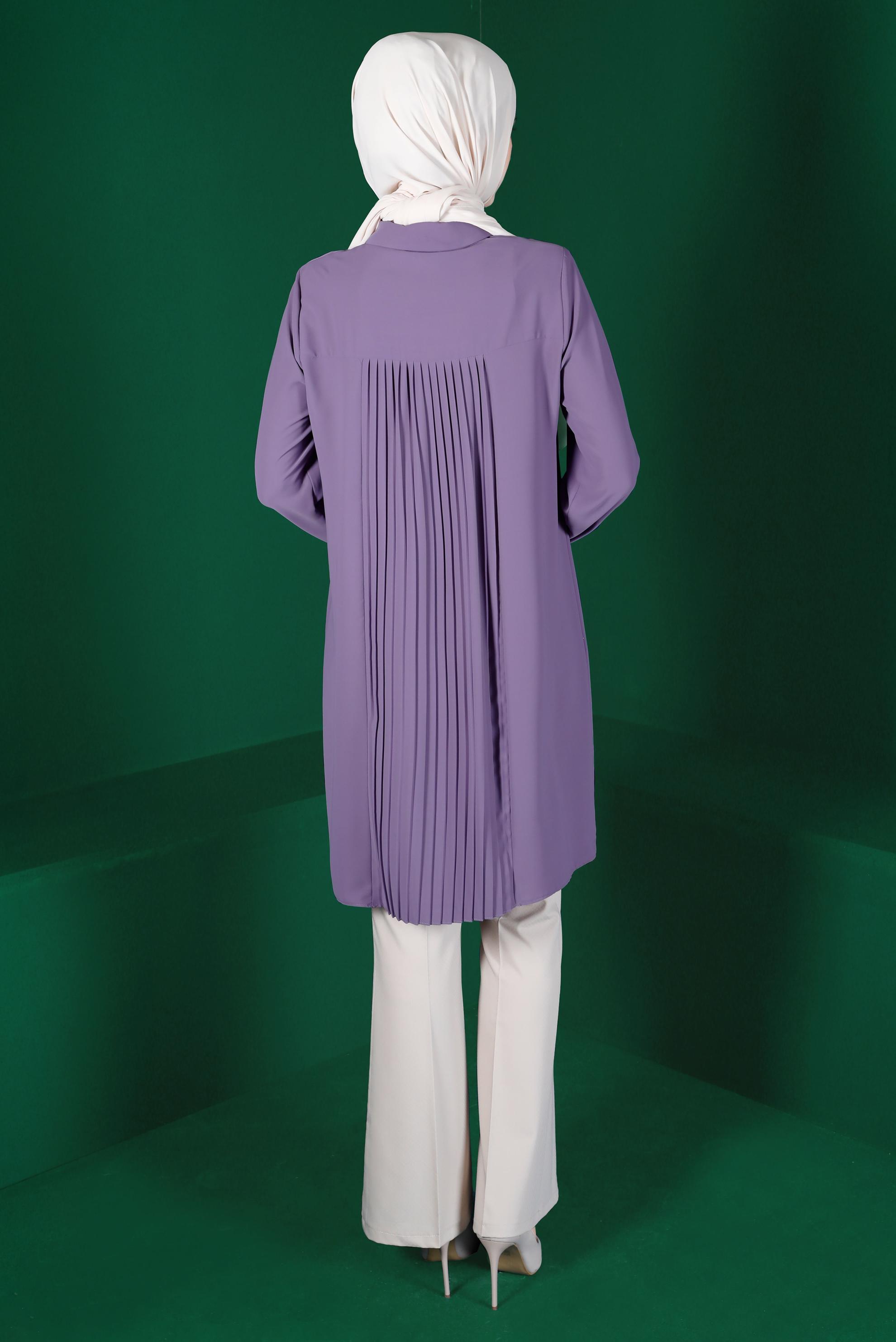 Tesettür giyim MOR TAŞLI PİLE DETAYLI TUNİK 42618 