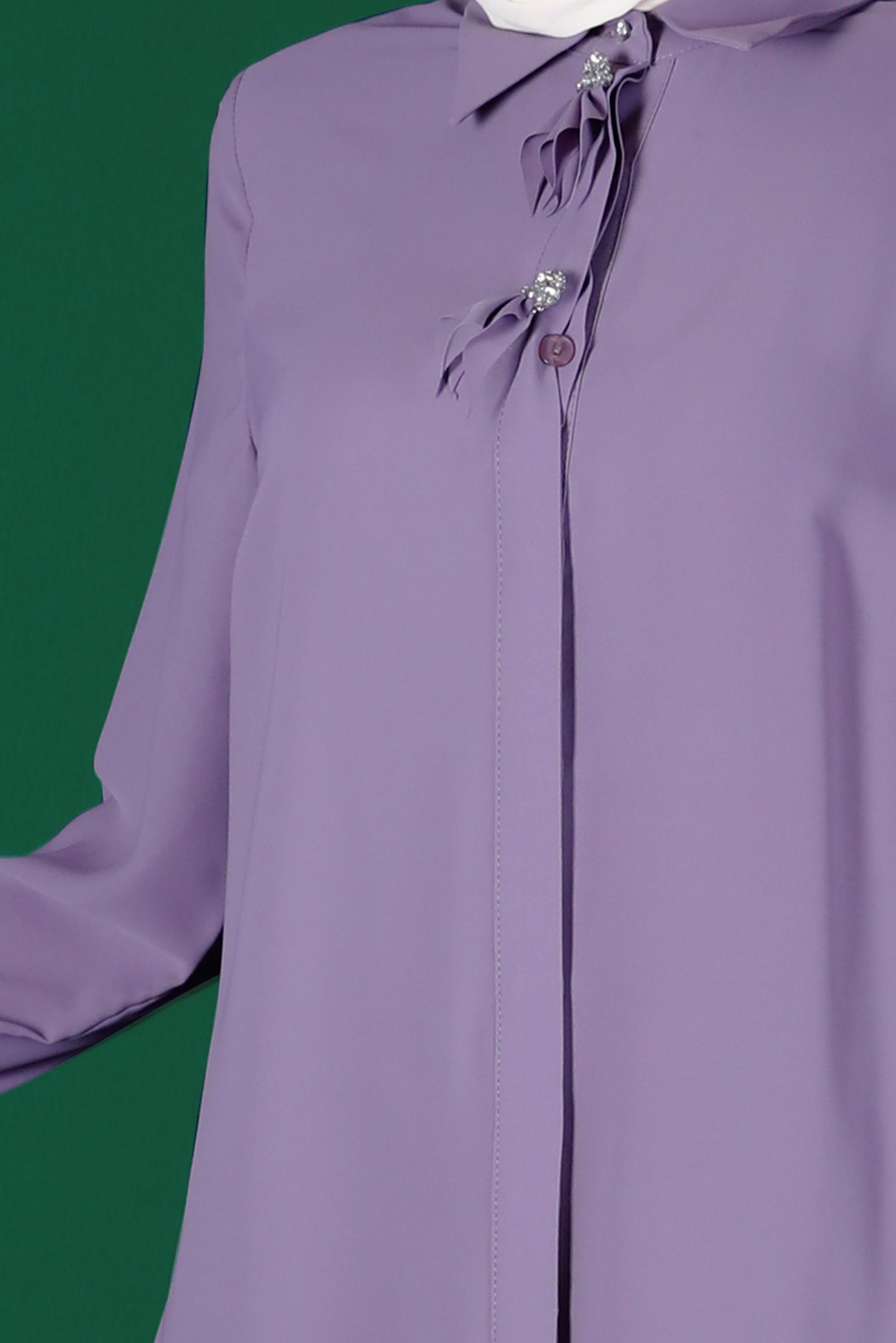 Tesettür giyim MOR TAŞLI PİLE DETAYLI TUNİK 42618 