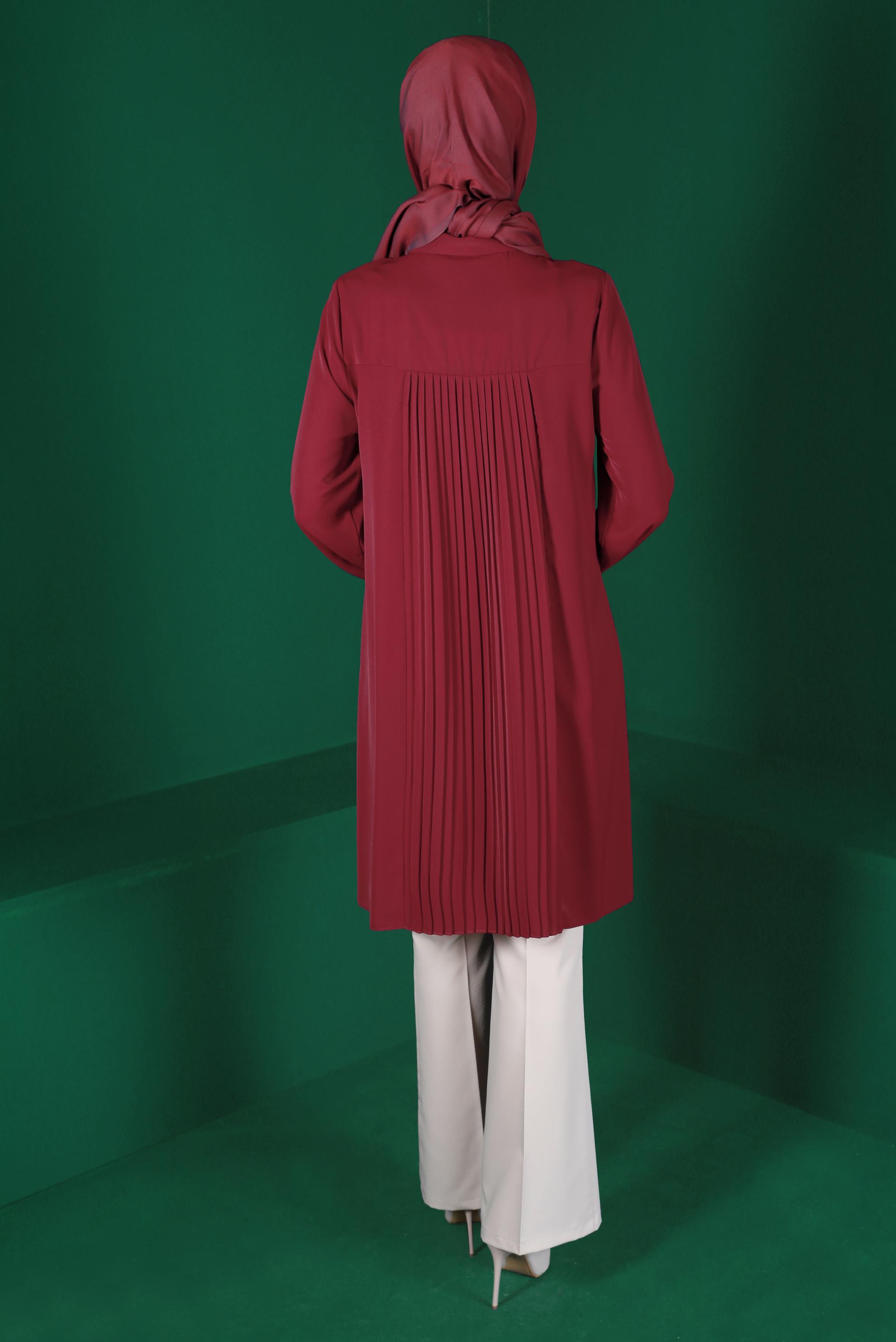 Hijab clothing CLARET RED GEM DETAIL PLEATED TUNIC 42618 