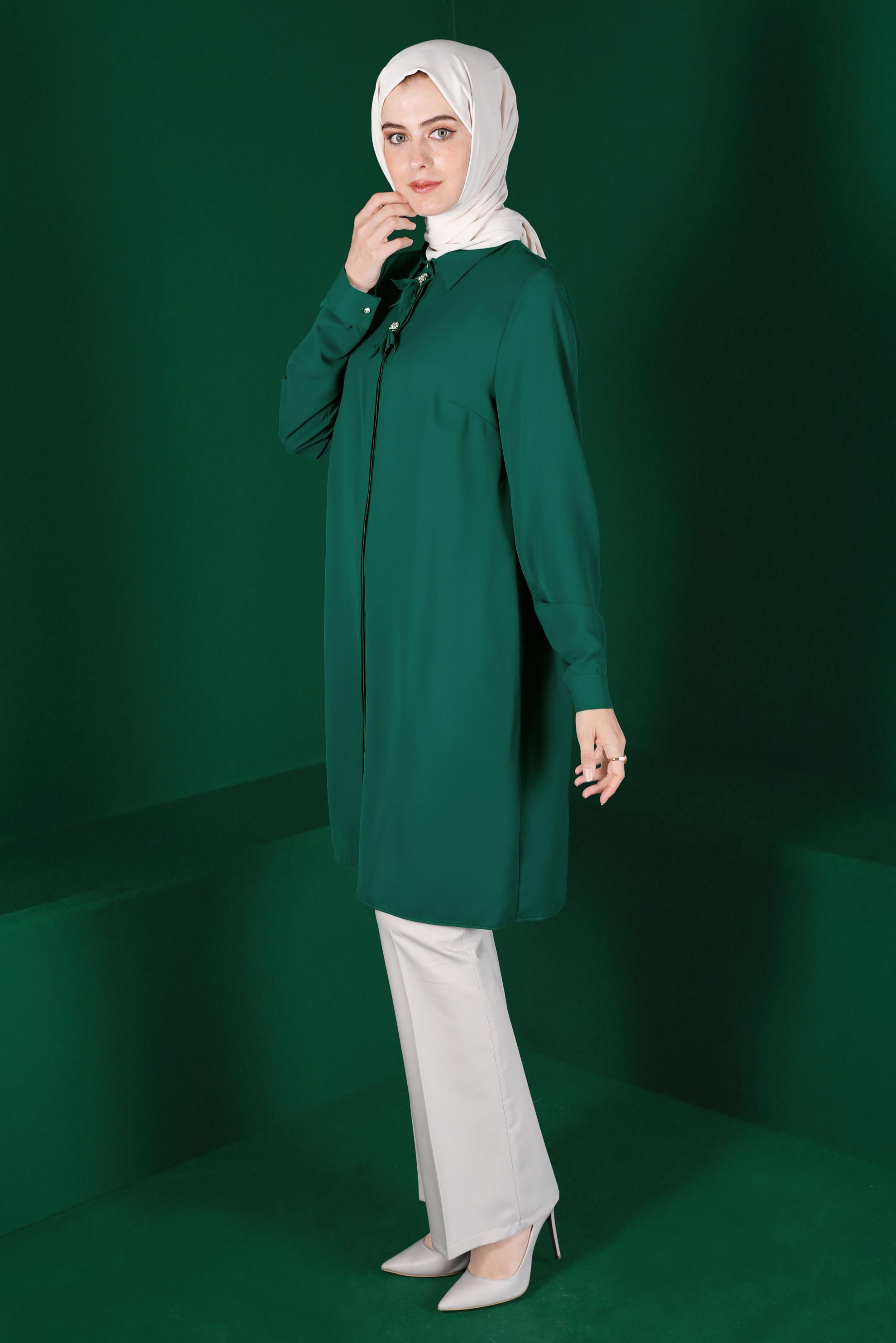 Hijab clothing GREEN GEM DETAIL PLEATED TUNIC 42618 