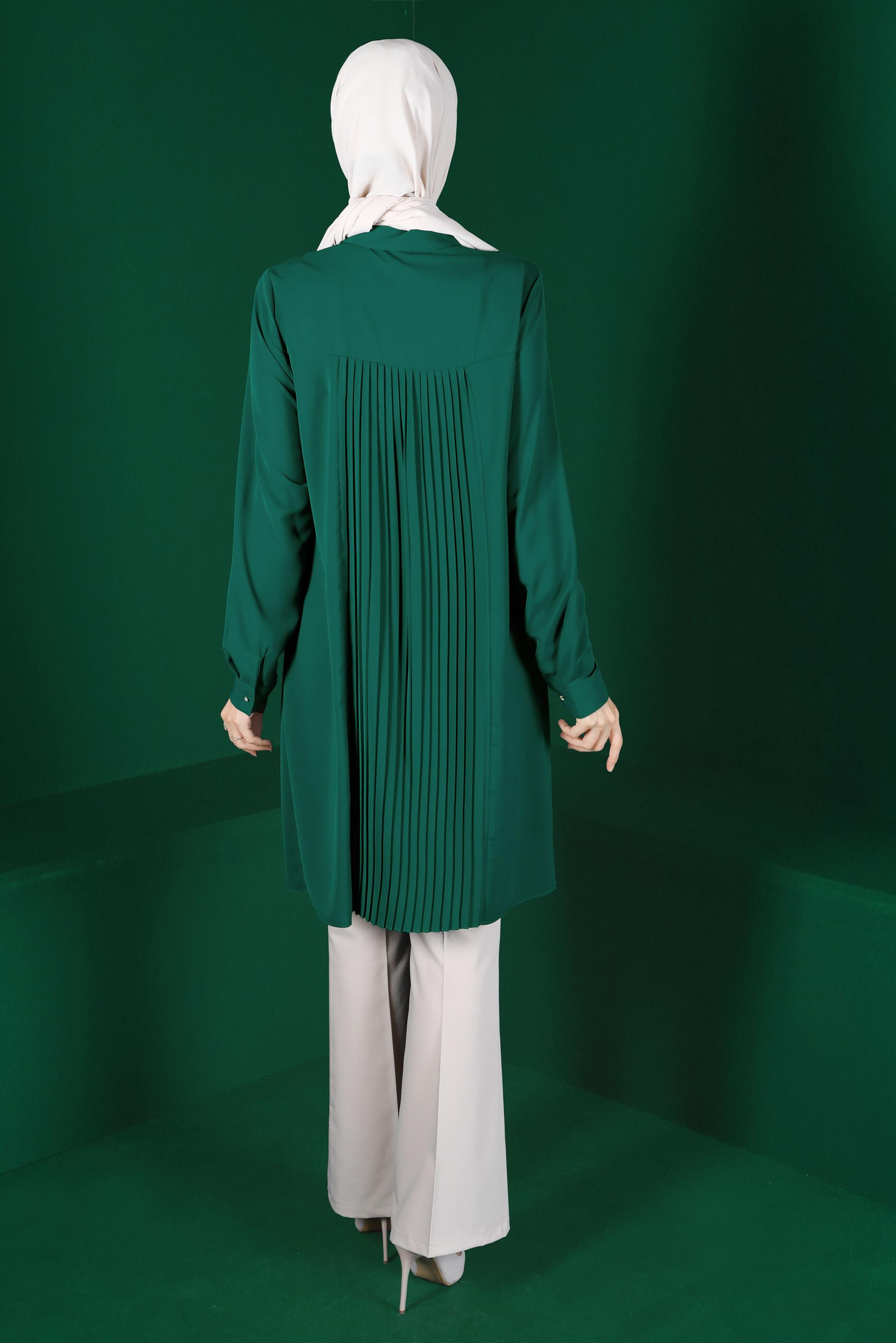 Hijab clothing GREEN GEM DETAIL PLEATED TUNIC 42618 