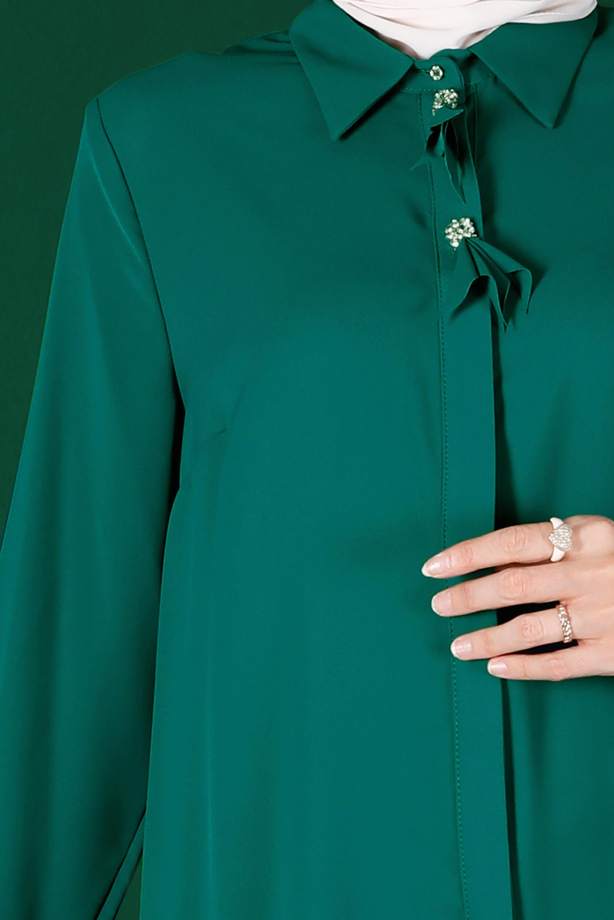 Hijab clothing GREEN GEM DETAIL PLEATED TUNIC 42618 
