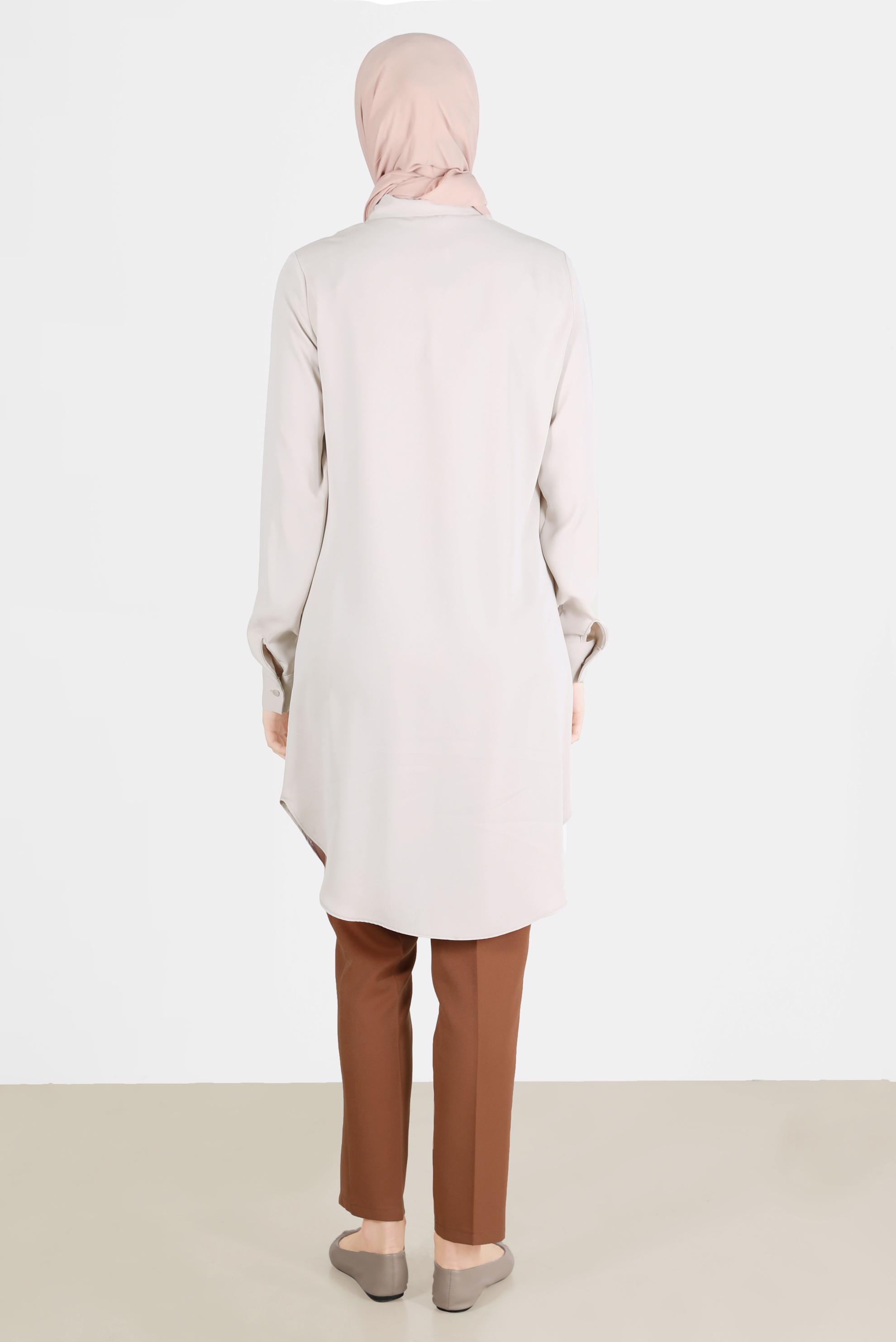 Tesettür giyim BEYAZ GİZLİ DÜĞMELİ CEPLİ TUNİK 42629 