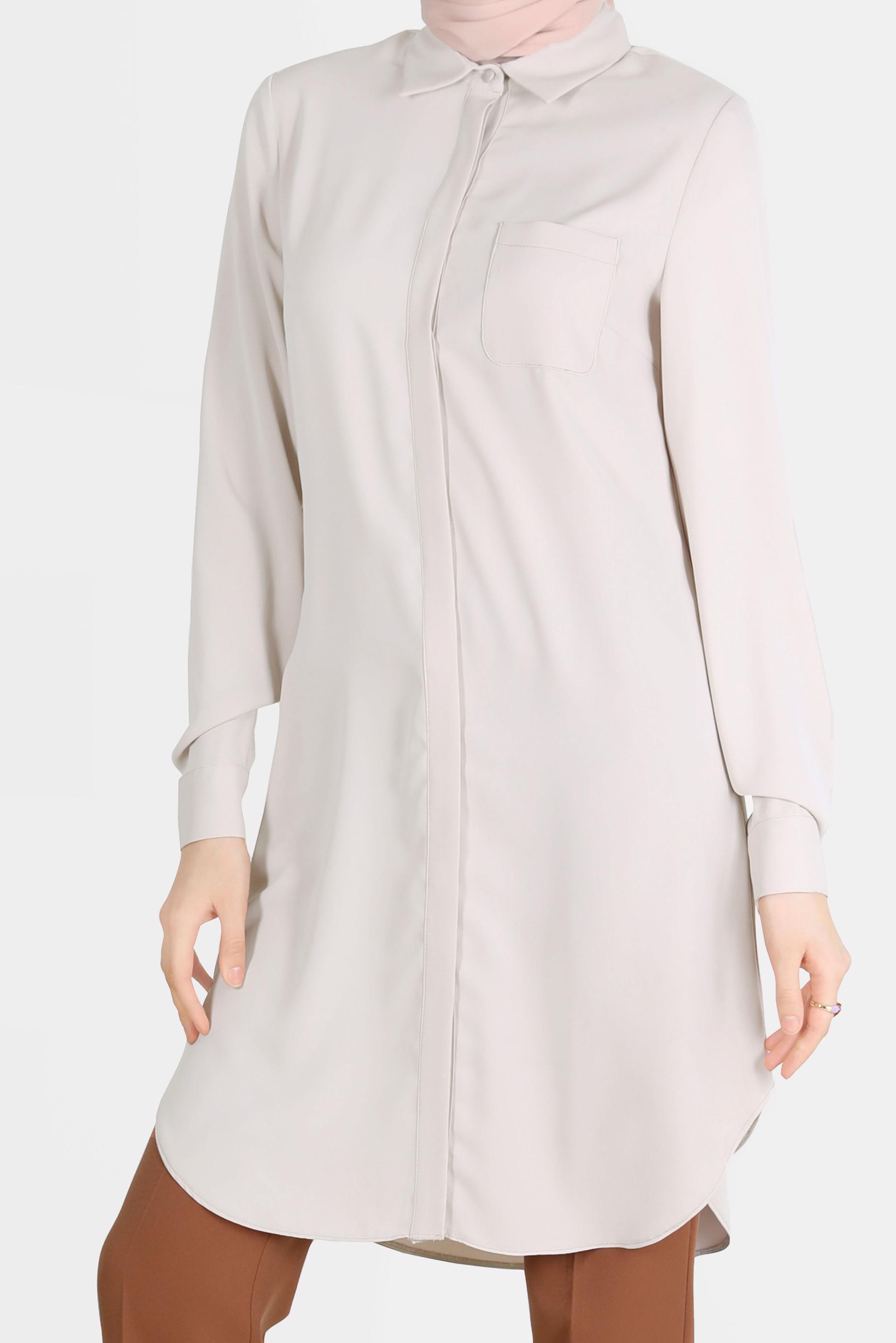 Tesettür giyim BEYAZ GİZLİ DÜĞMELİ CEPLİ TUNİK 42629 