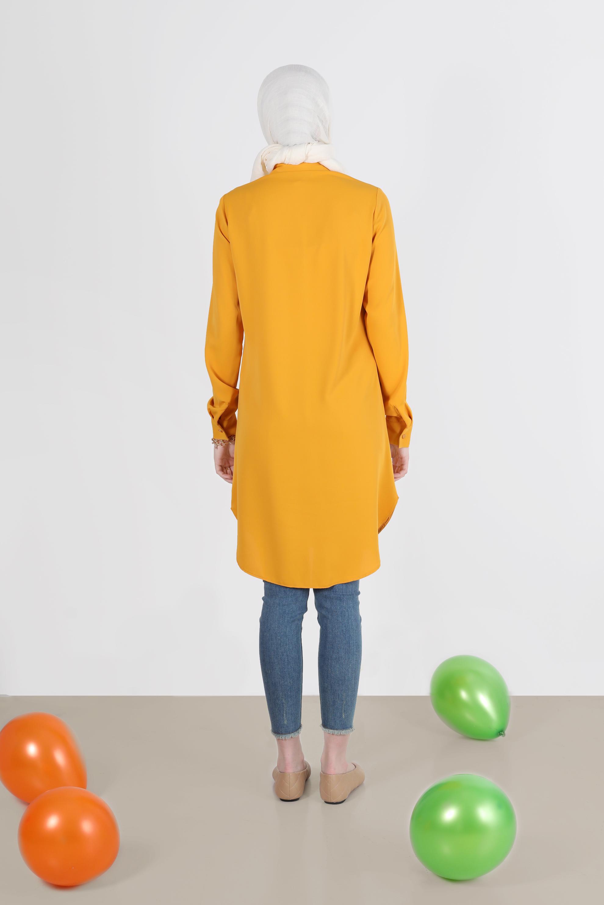 Tesettür giyim SARI GİZLİ DÜĞMELİ CEPLİ TUNİK 42629 