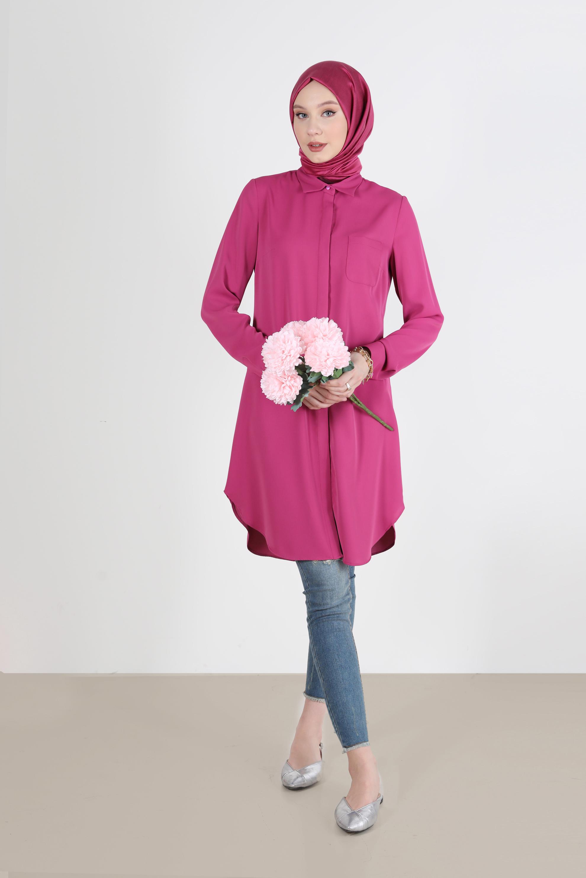 Tesettür giyim FUŞYA GİZLİ DÜĞMELİ CEPLİ TUNİK 42629 