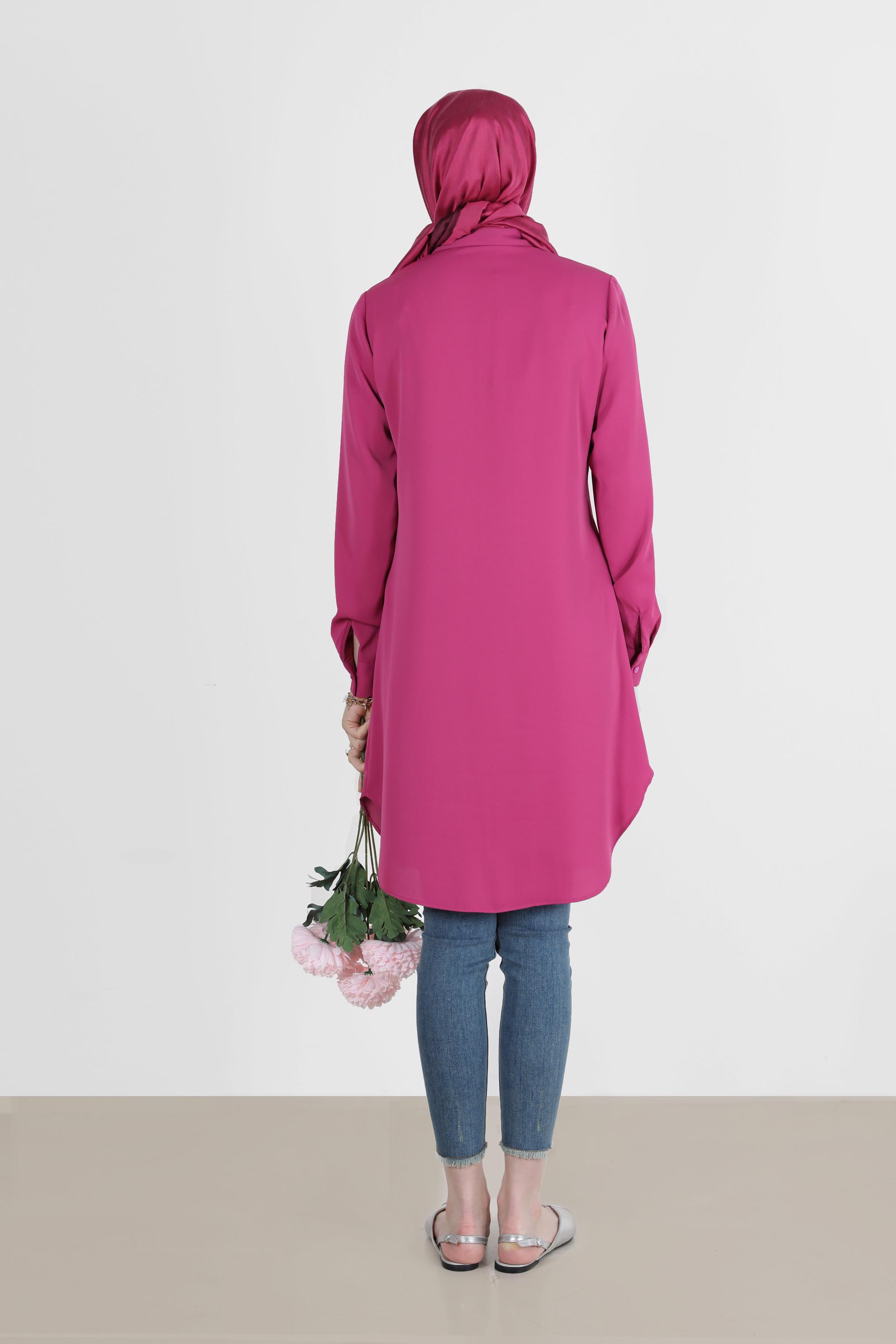 Tesettür giyim FUŞYA GİZLİ DÜĞMELİ CEPLİ TUNİK 42629 