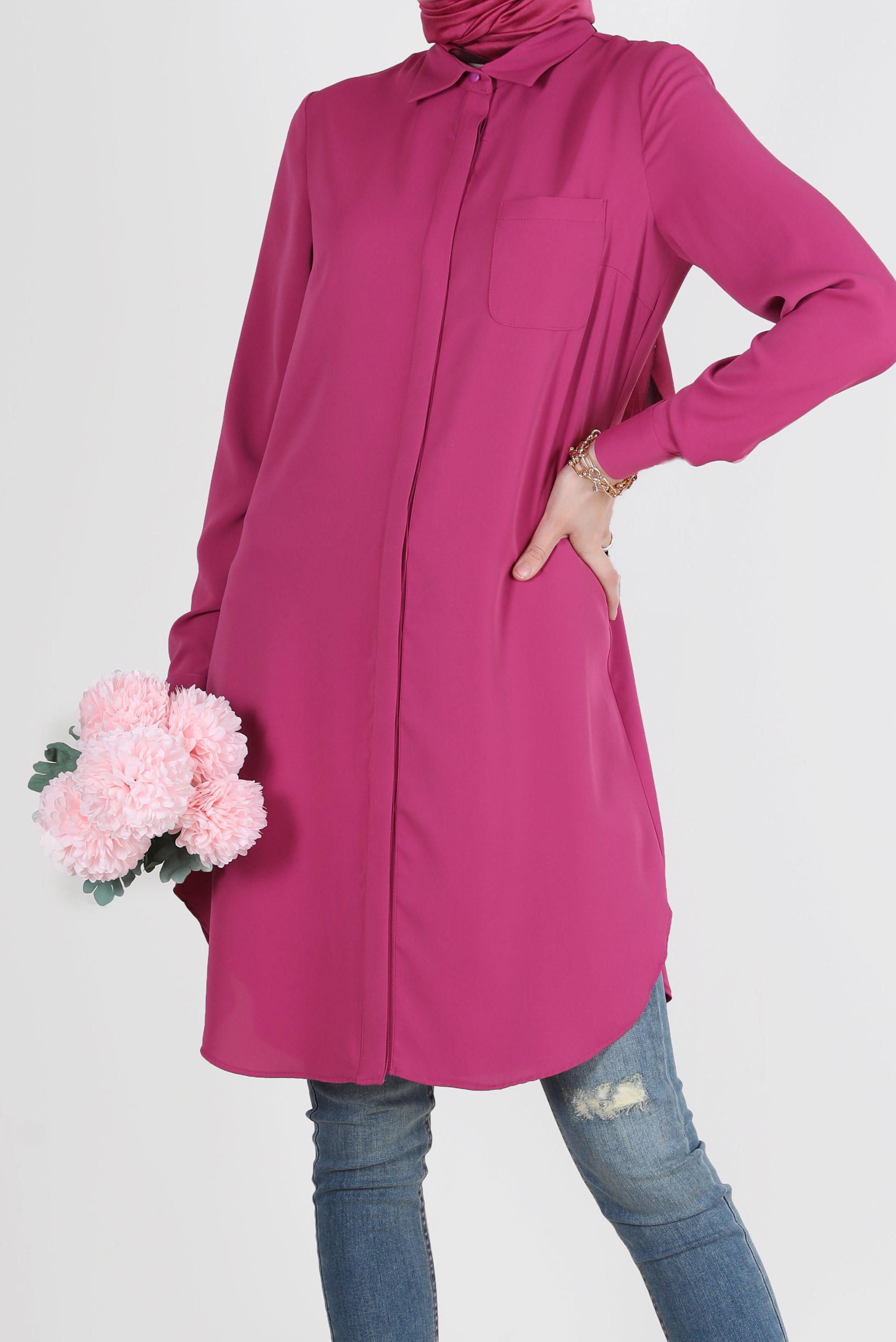 Tesettür giyim FUŞYA GİZLİ DÜĞMELİ CEPLİ TUNİK 42629 